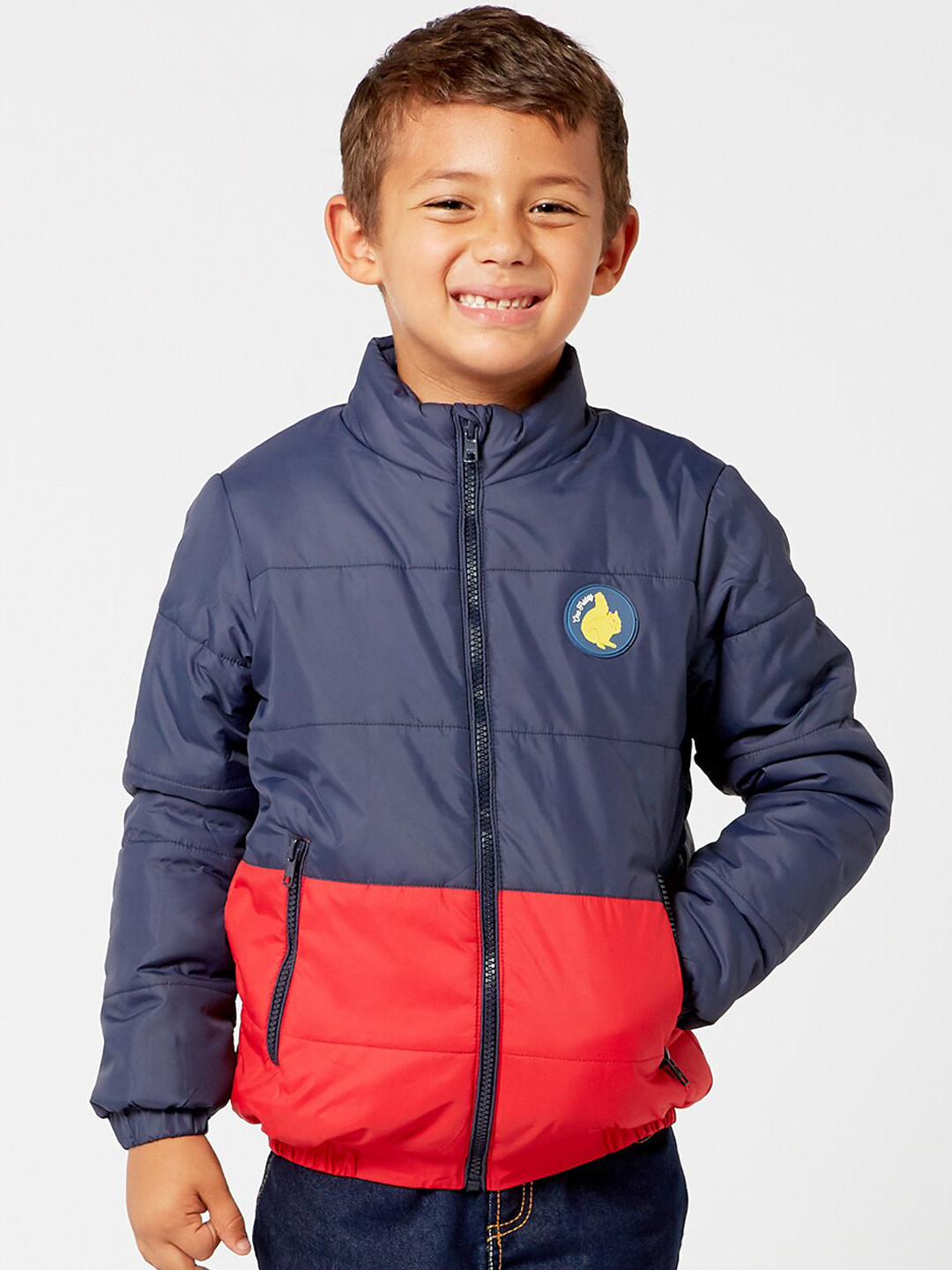 One Friday Boys Blue Red Colourblocked Lightweight Padded Jacket