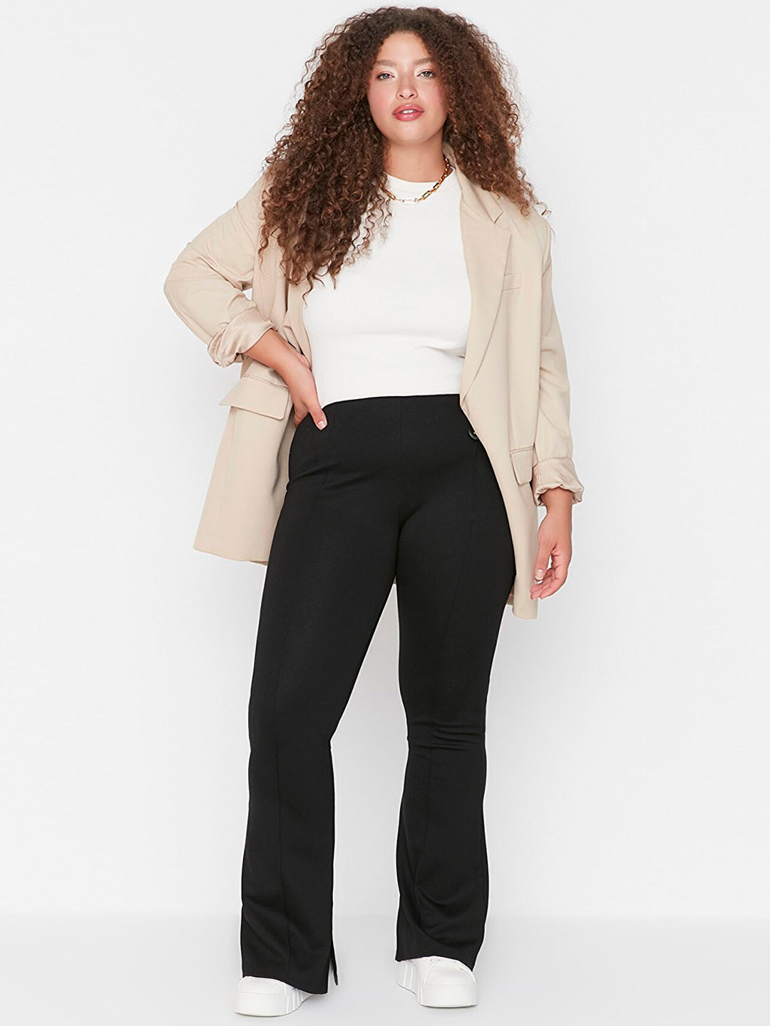 Trendyol Slim Fit Mid-Rise Parallel Pleated Bootcut Trousers