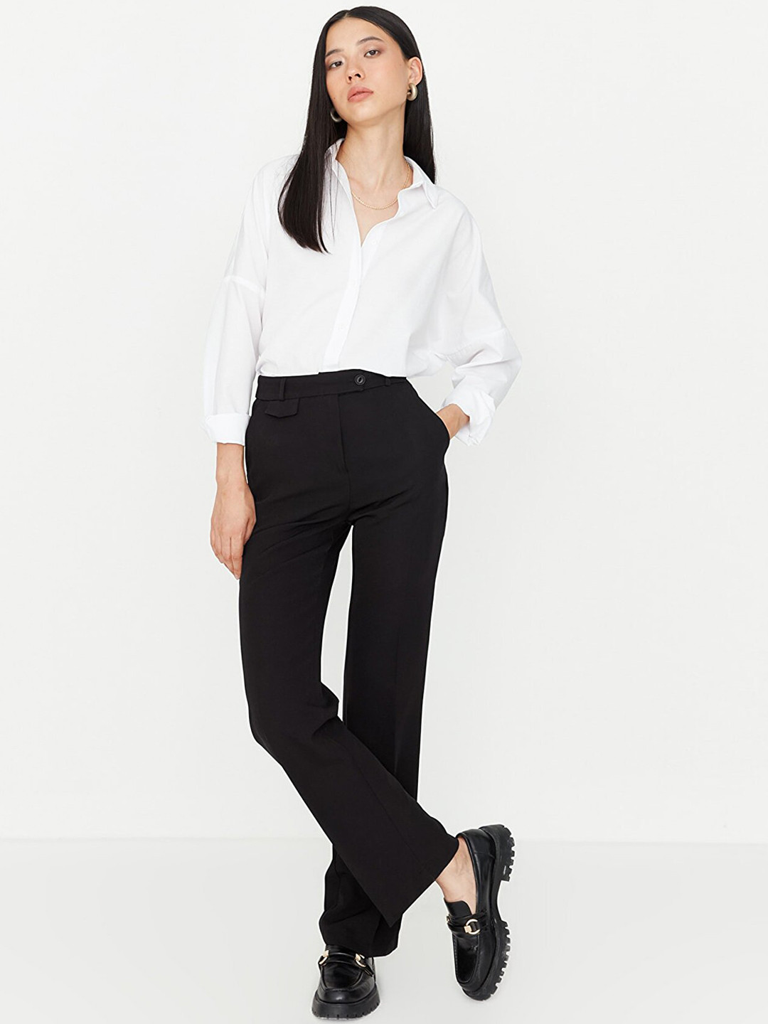 Trendyol Women Black Regular Fit Trousers