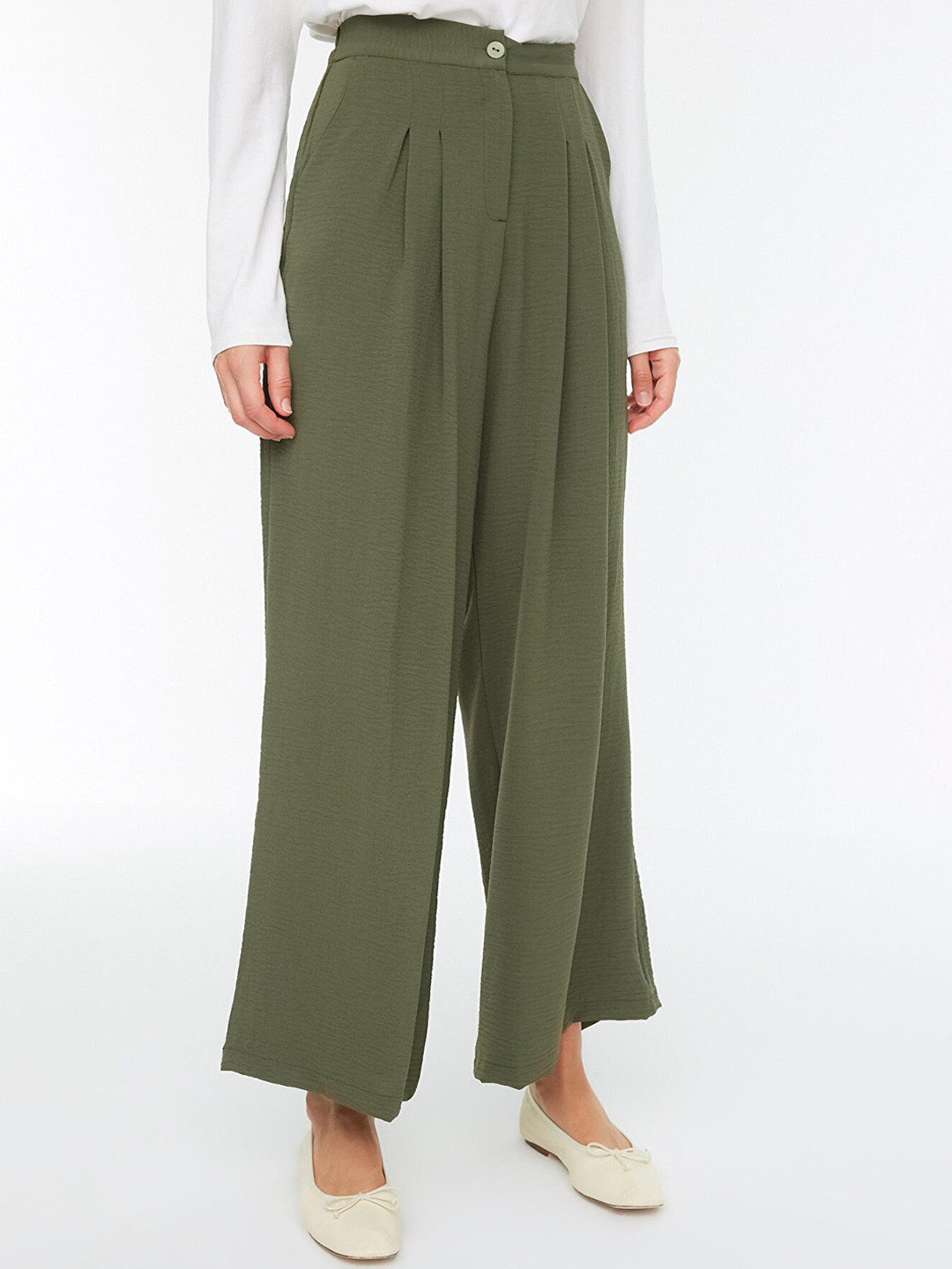 Trendyol Women Khaki Parallel  Trousers
