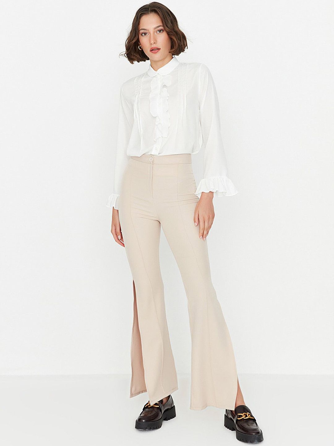 Trendyol Women Grey Regular Slit Trousers