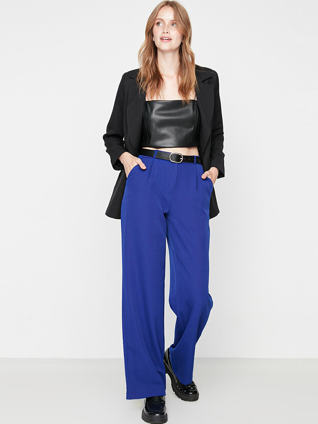 Trendyol Women Blue Pleated Trousers