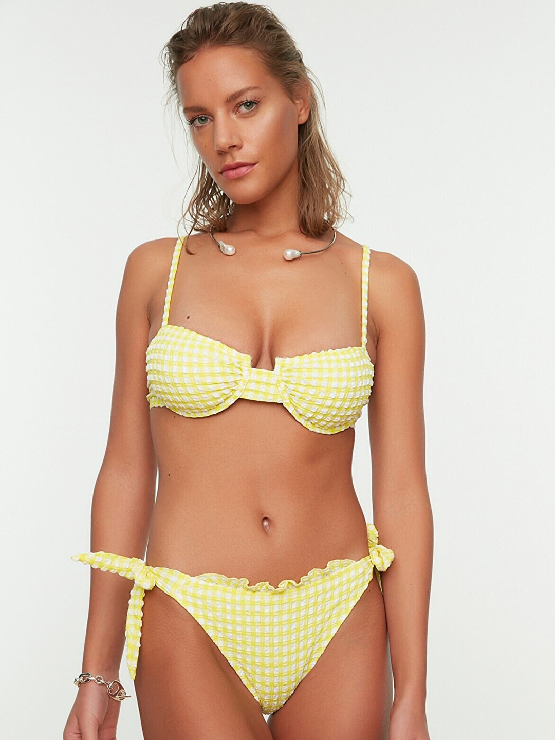 Trendyol Women Yellow Checked Swim Bottom