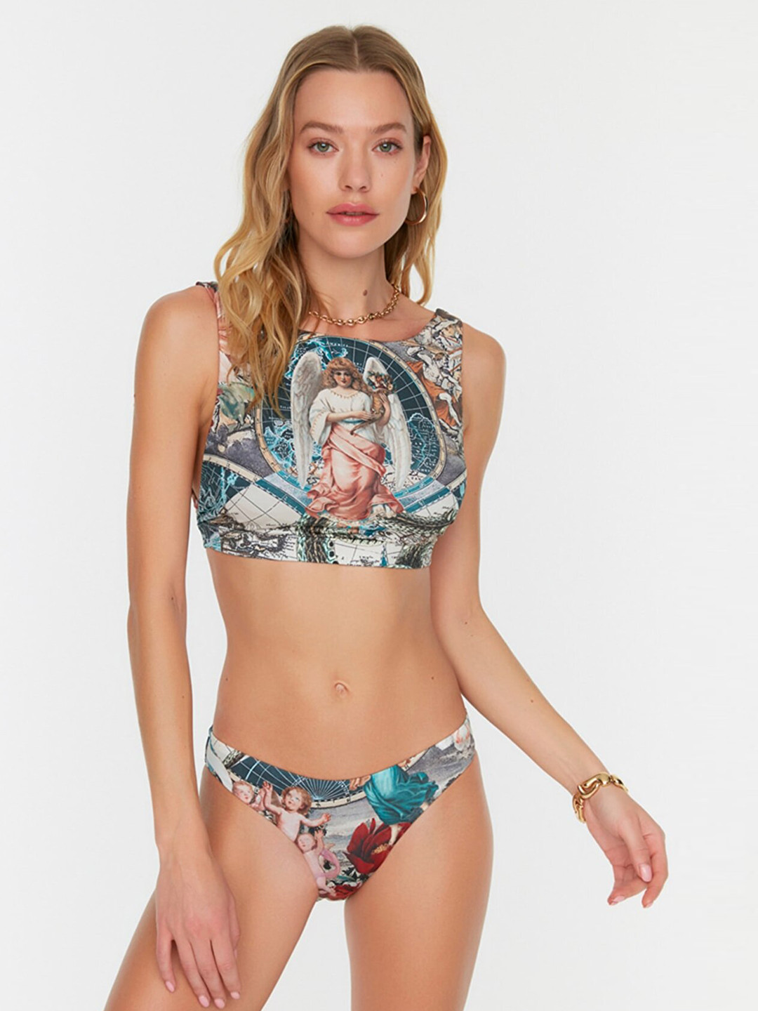 Trendyol Women Blue & Brown Printed Bikini Bottom