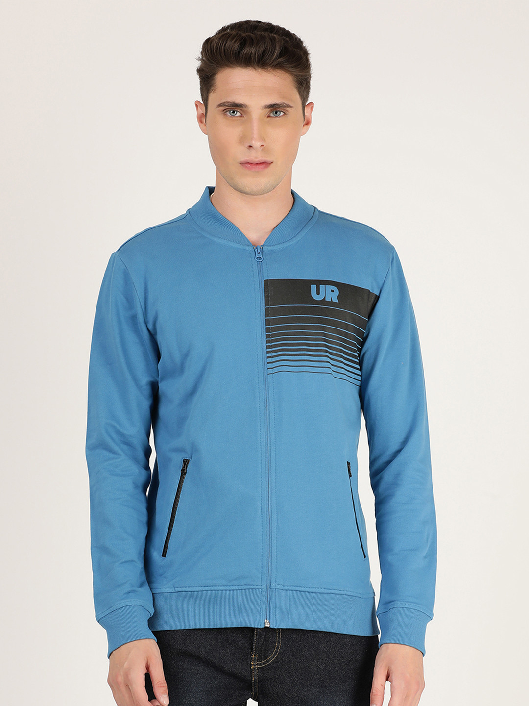 Lee Men Blue Front Open Sweatshirt