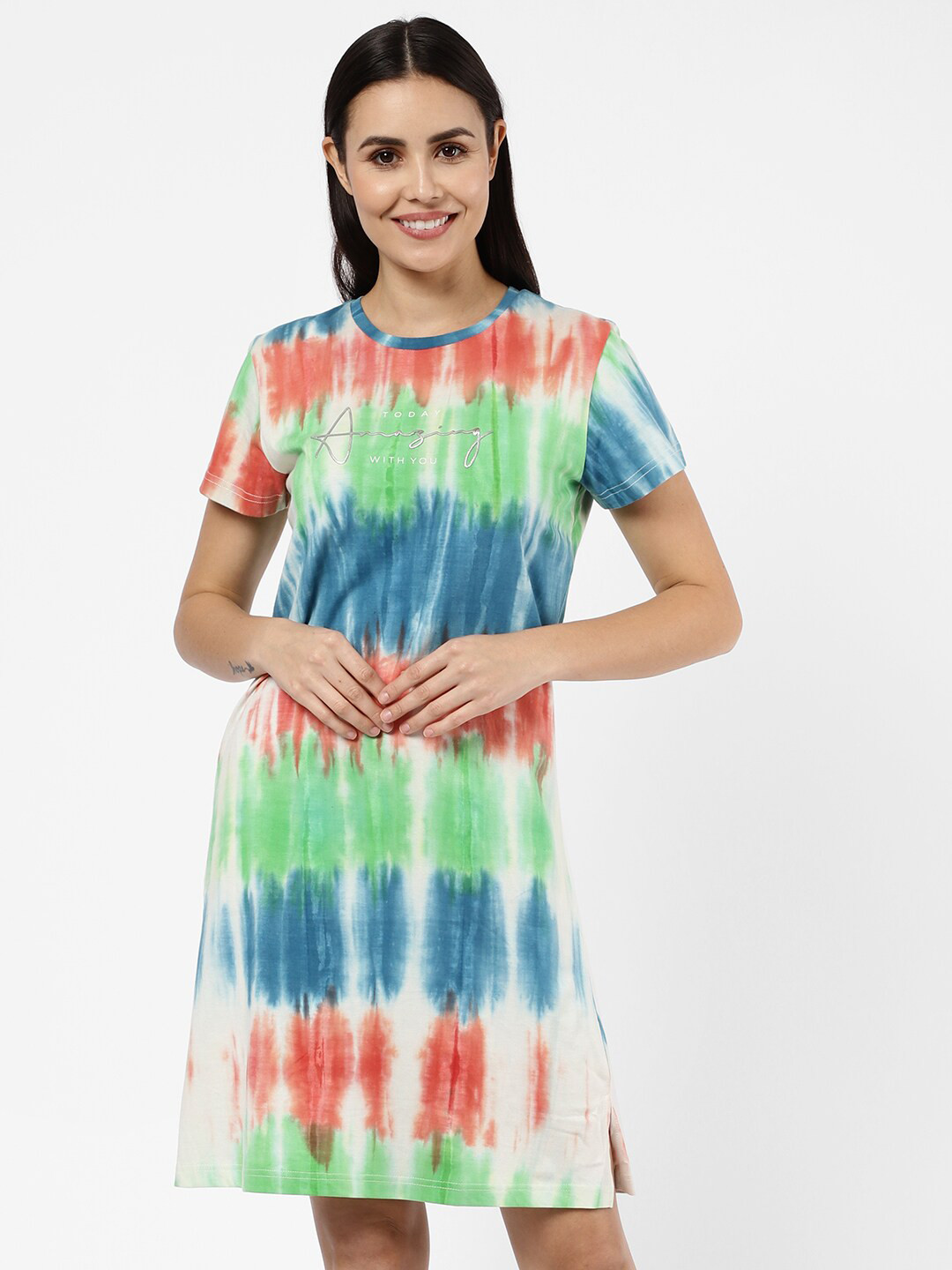 SDL by Sweet Dreams Multicolor Tie And Dye Short Nightdress