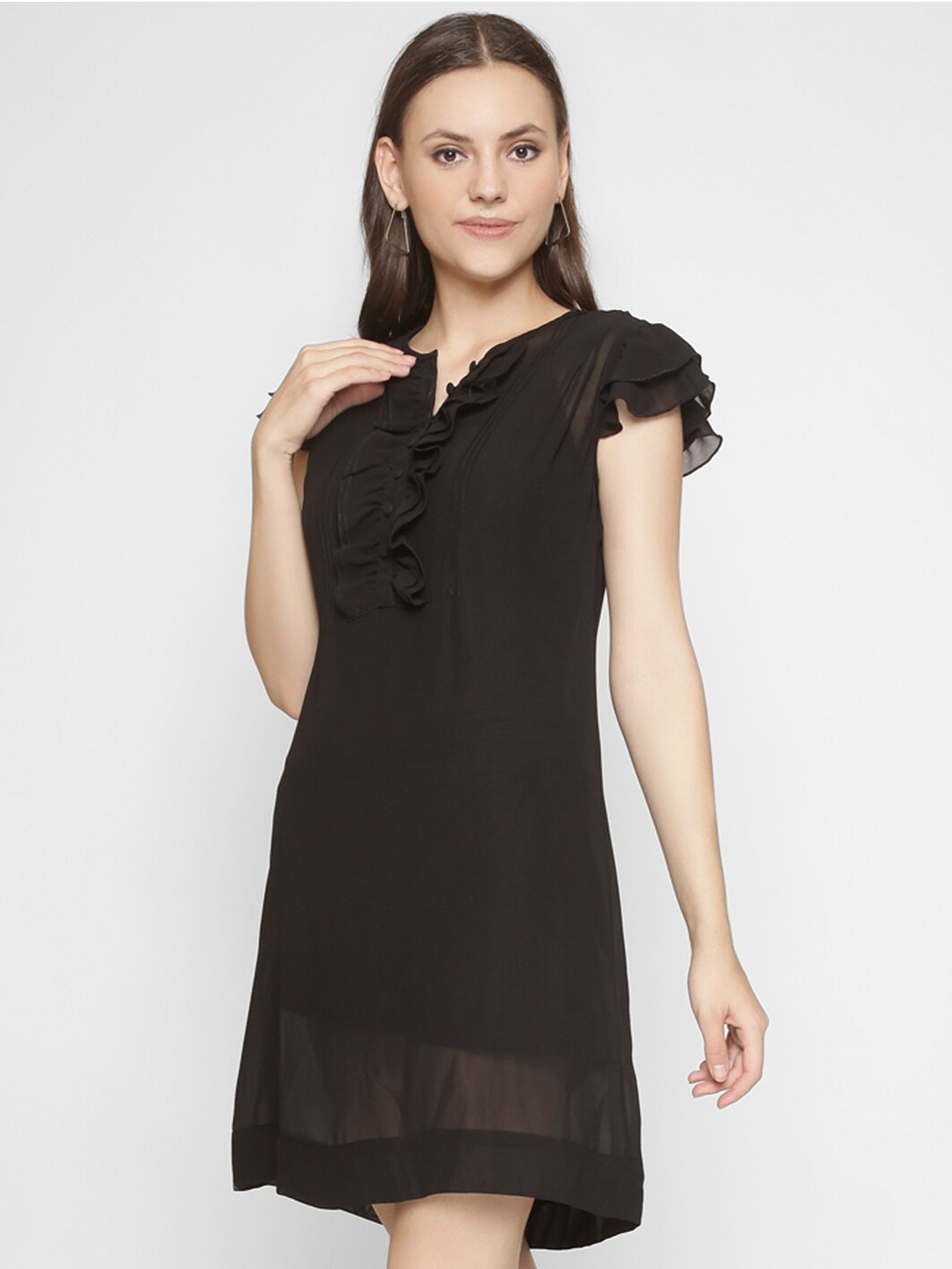 250 DESIGNS Women Black Georgette A-Line Dress