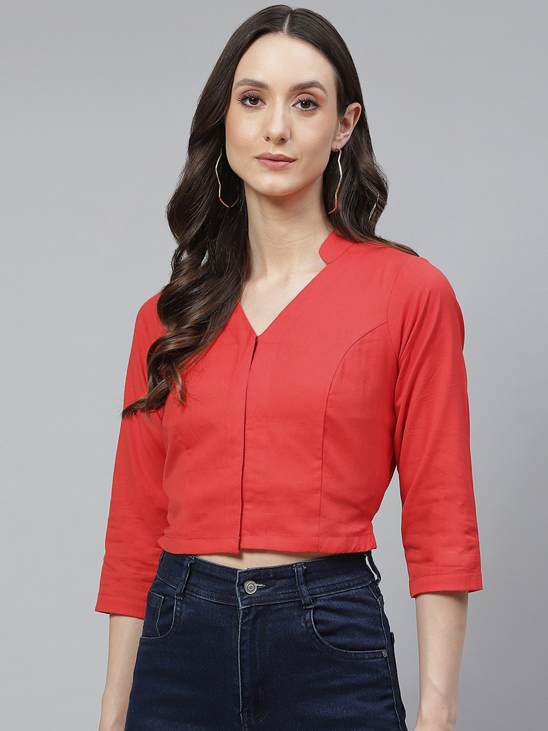 Ayaany Coral Solid Cotton Crop Top