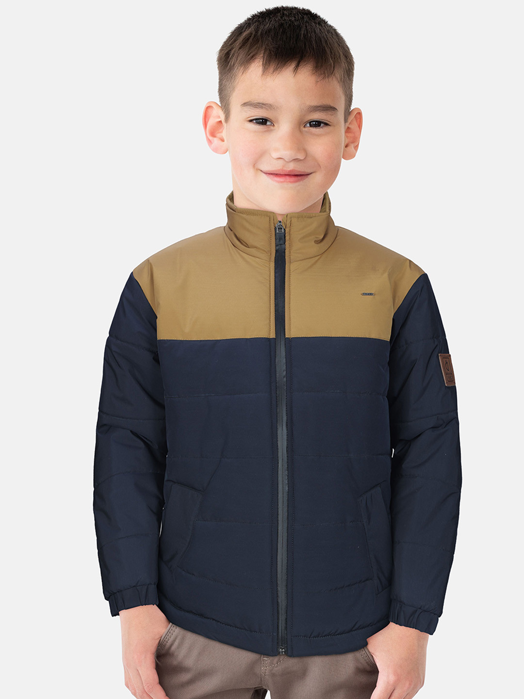 Gini and Jony Boys Navy Blue Khaki Colourblocked Padded Jacket