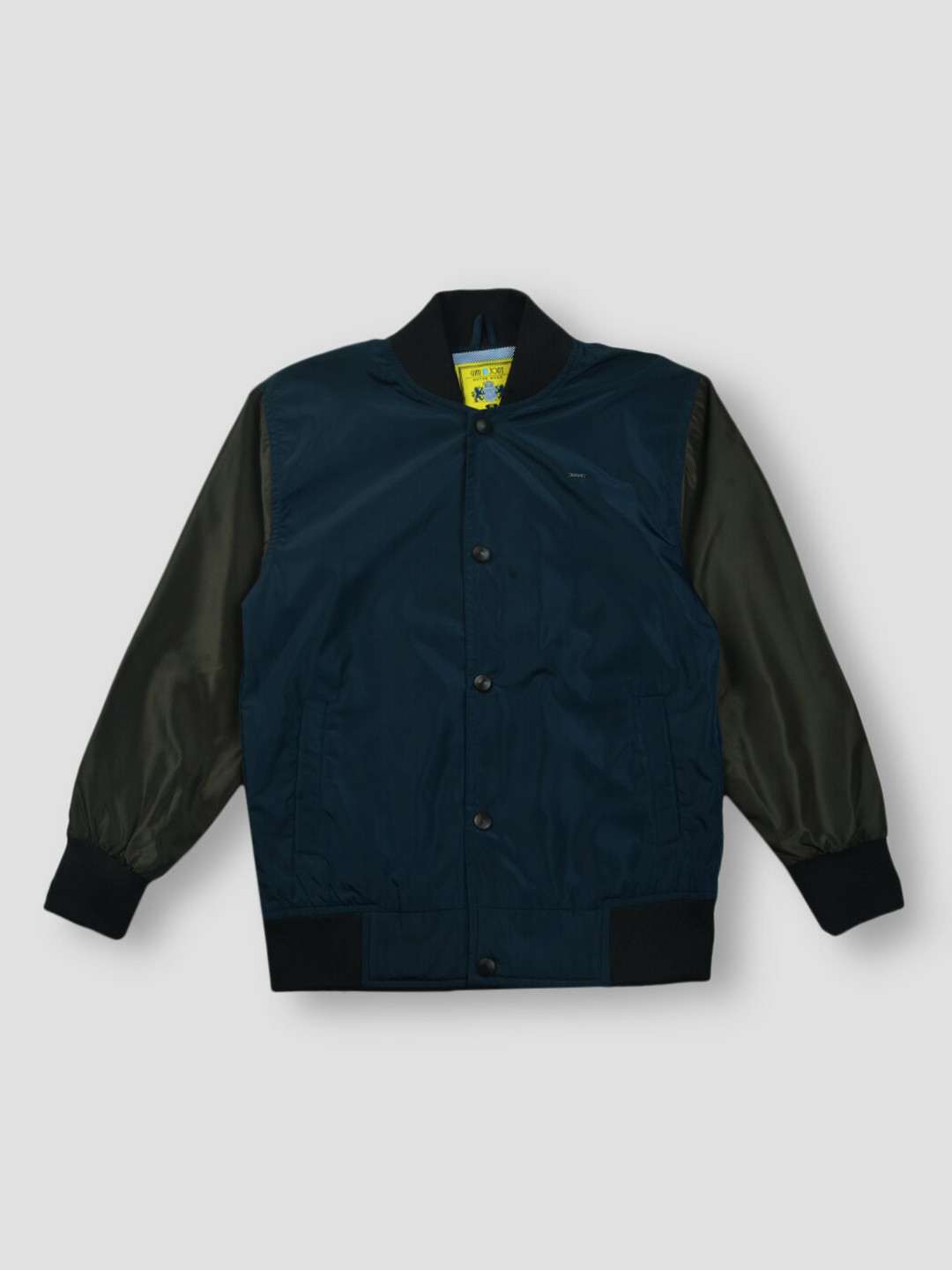 Gini and Jony Boys Teal & Olive Green Colourblocked Polyester Bomber Jacket