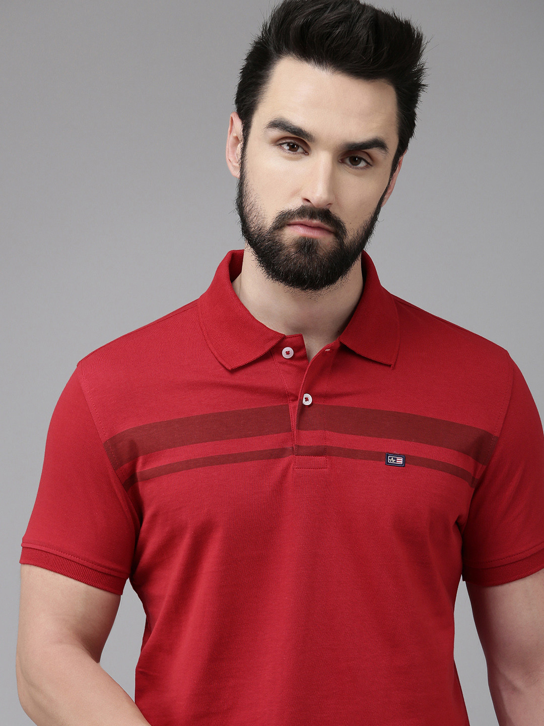 Arrow Men Red Printed Polo Collar Pure Cotton T-shirt