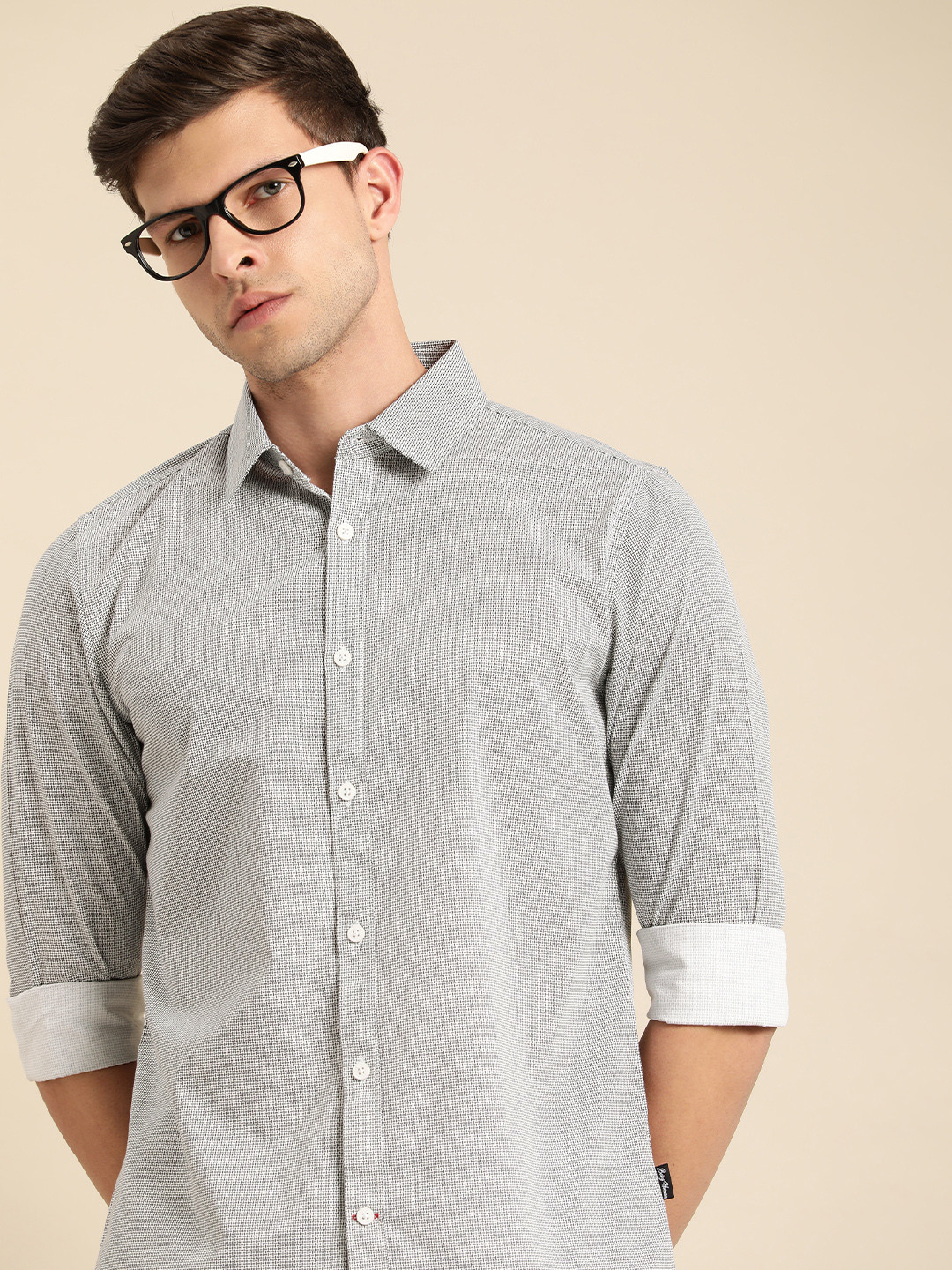 Being Human Men White & Black Slim Fit Printed Casual Shirt