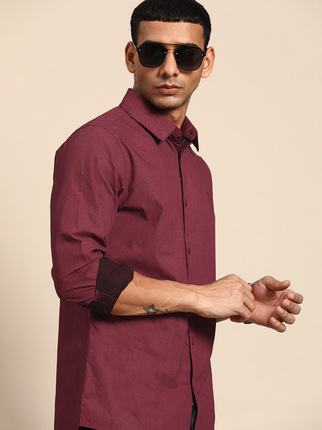 Being Human Men Maroon Pure Cotton Printed Slim Fit Casual Shirt