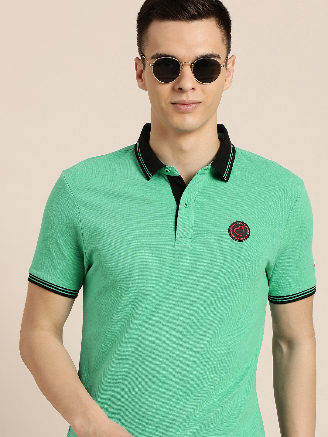 Being Human Men Sea Green Polo Collar Pure Cotton Brand Logo Applique Slim Fit T-shirt