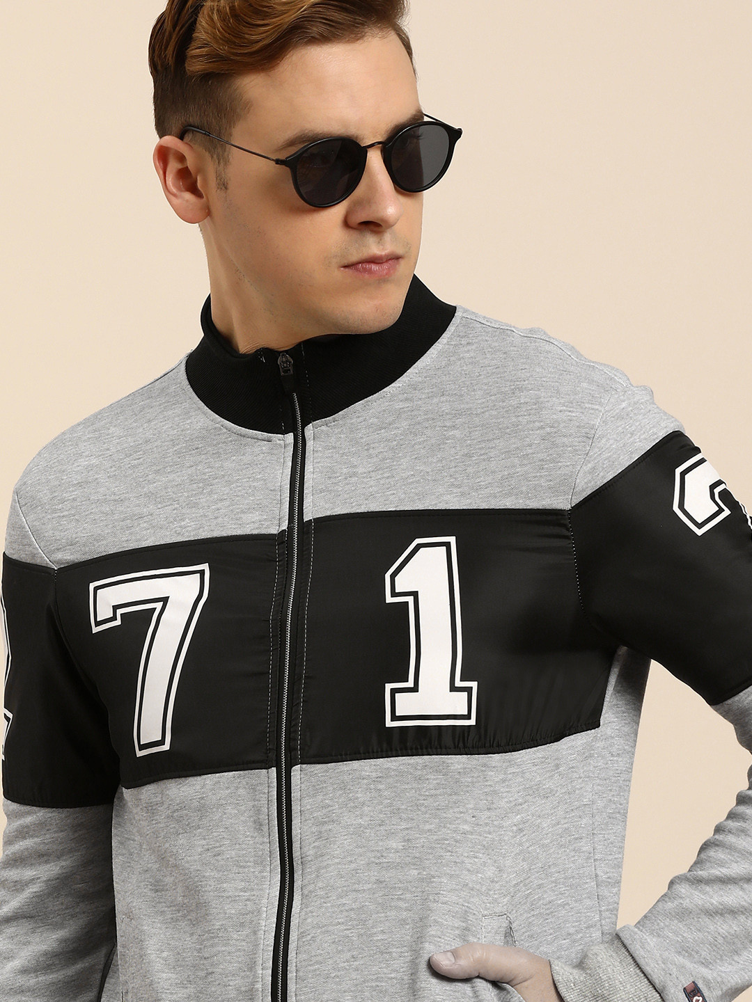 Being Human Men Colourblocked And Printed Front-Open Sweatshirt