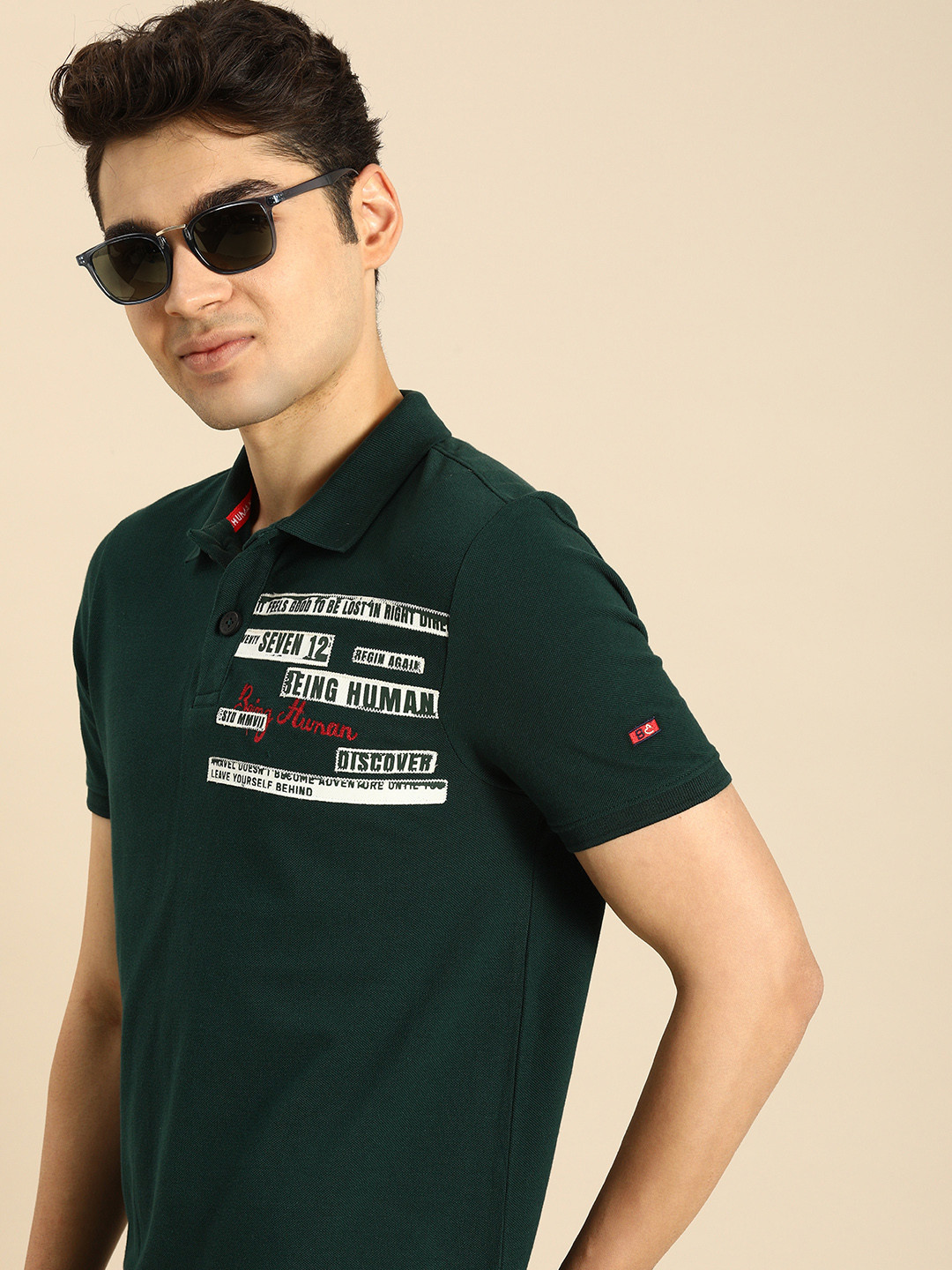 Being Human Men Brand Logo Printed Polo Collar Pure Cotton T-shirt