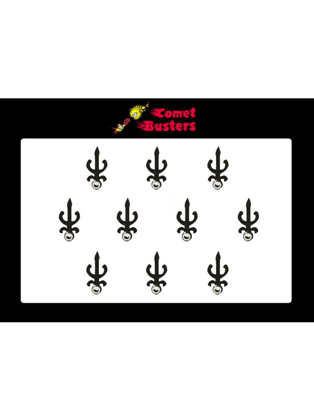 Comet Busters 10 Pcs Embellished Reusable Designer Bindis - Black
