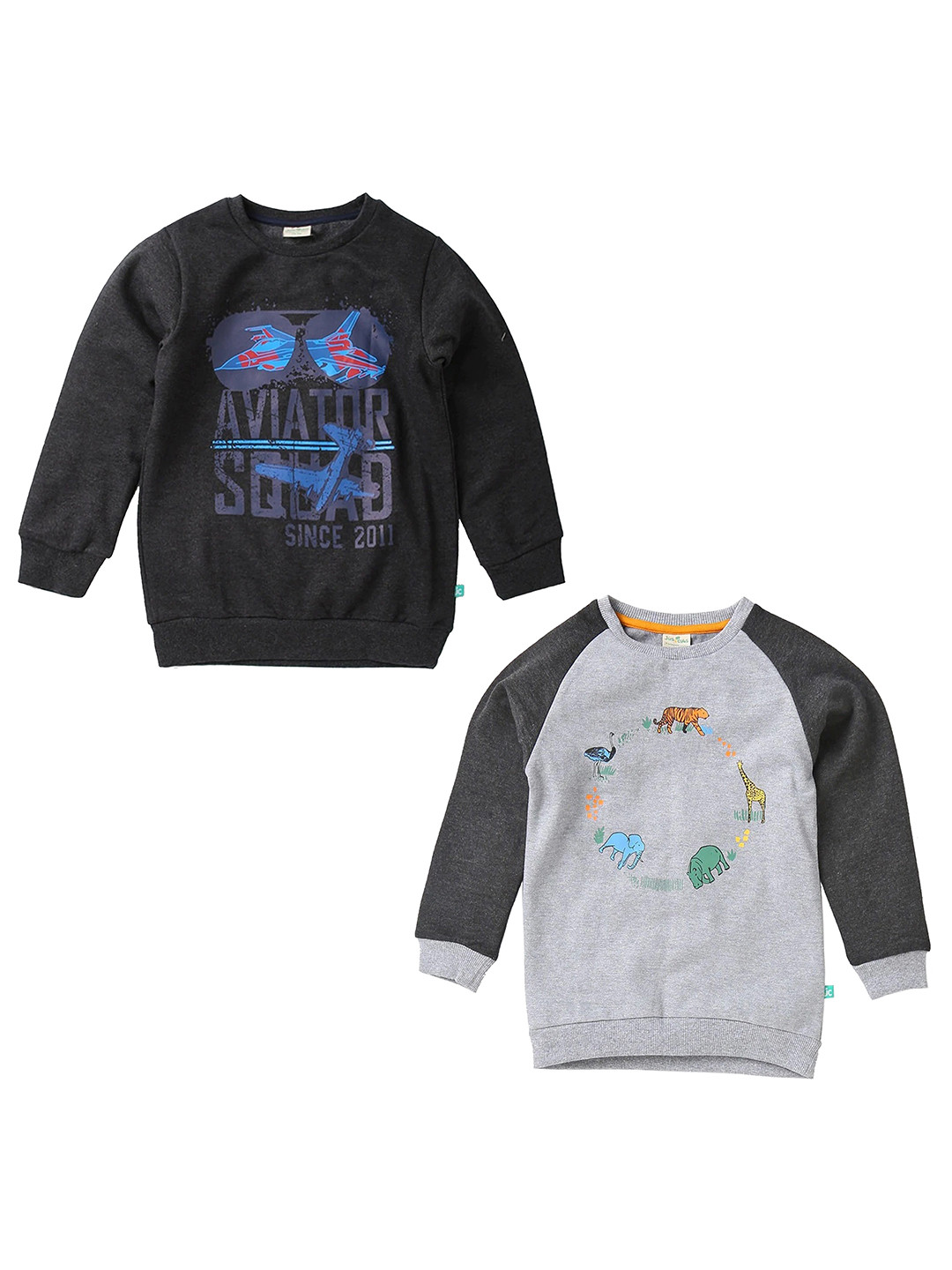 JusCubs Boys Pack of 2 Grey & Navy Blue Printed Cotton Sweatshirt