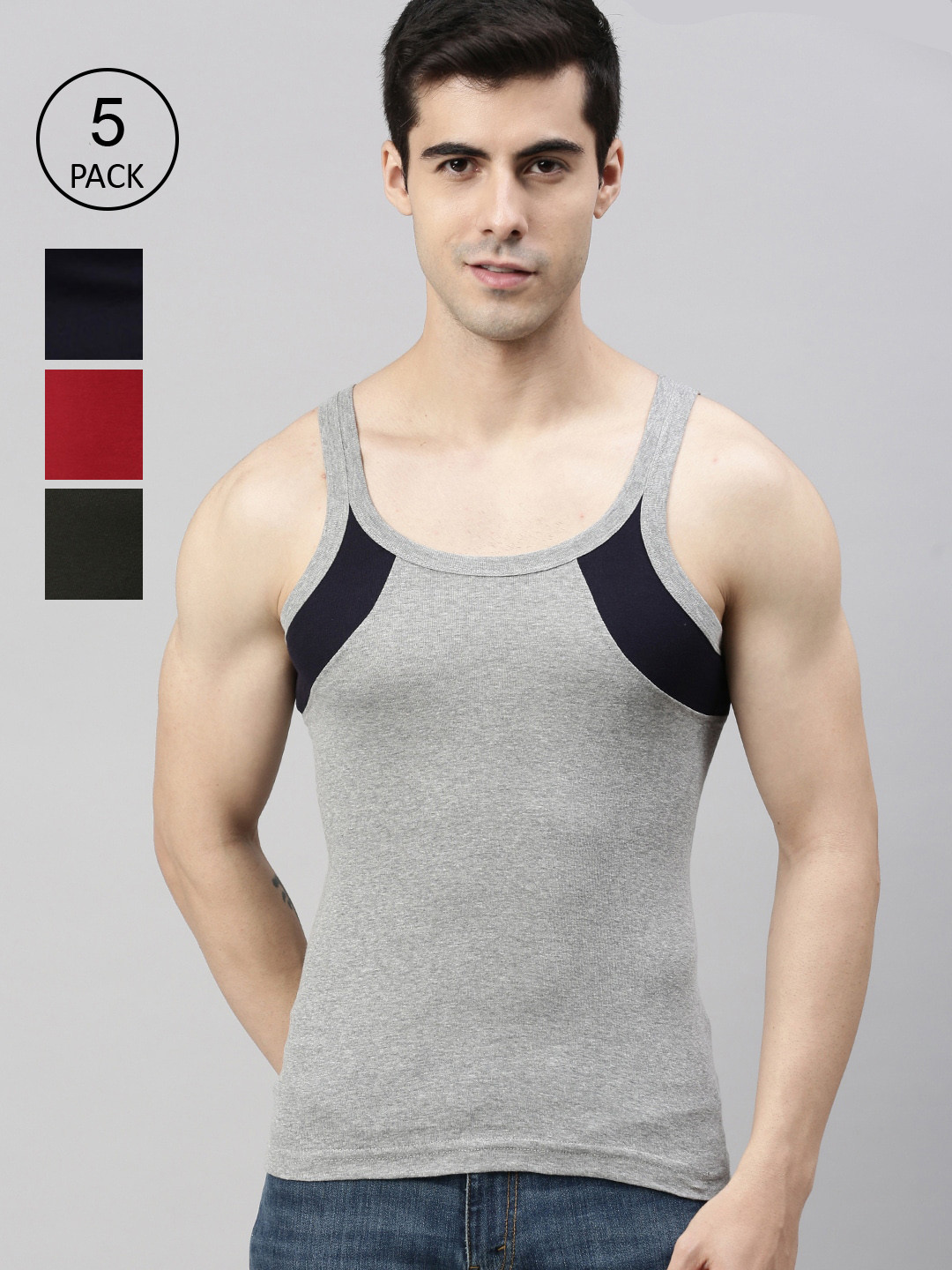 Lux Cozi Men Pack Of 5 Assorted Pure Cotton Innerwear Gym Vests