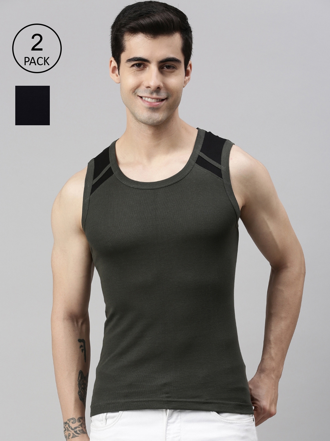 Buy Lux Cozi Men's Cotton White Vests Pack of 2 (Size: 100 cm) at