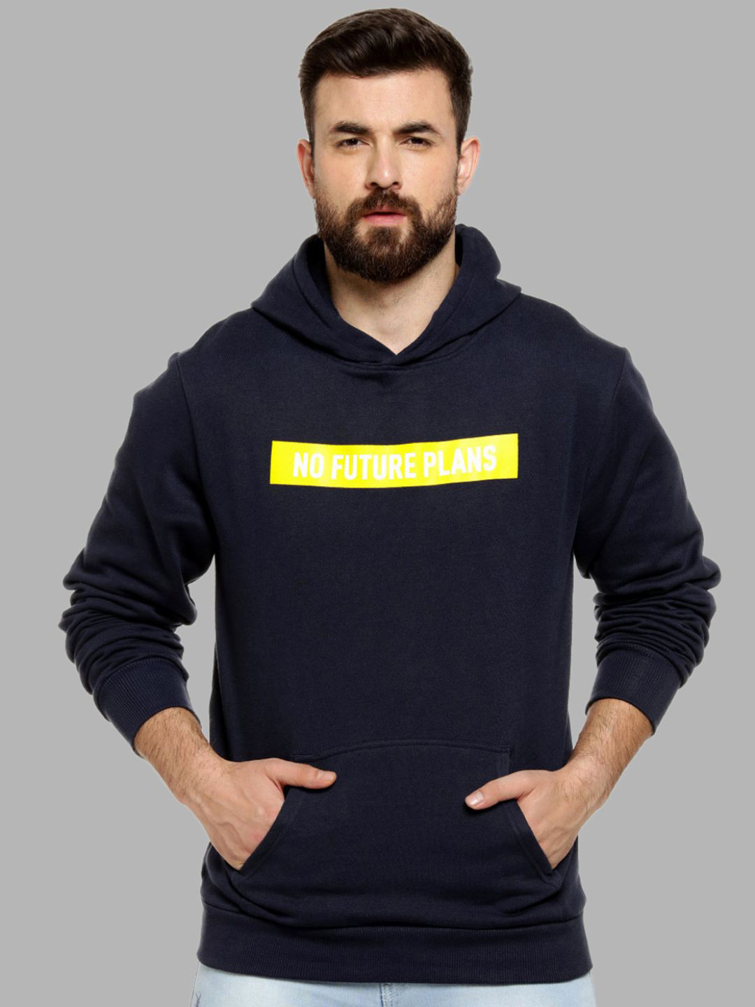 CAHOOT Men Blue Printed Hooded Cotton Sweatshirt