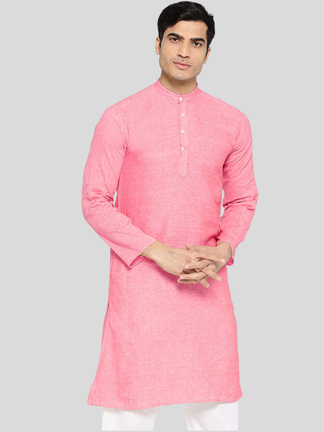 Vastraa Fusion Men Pink Long Sleeve Pure Cotton Straight Kurta