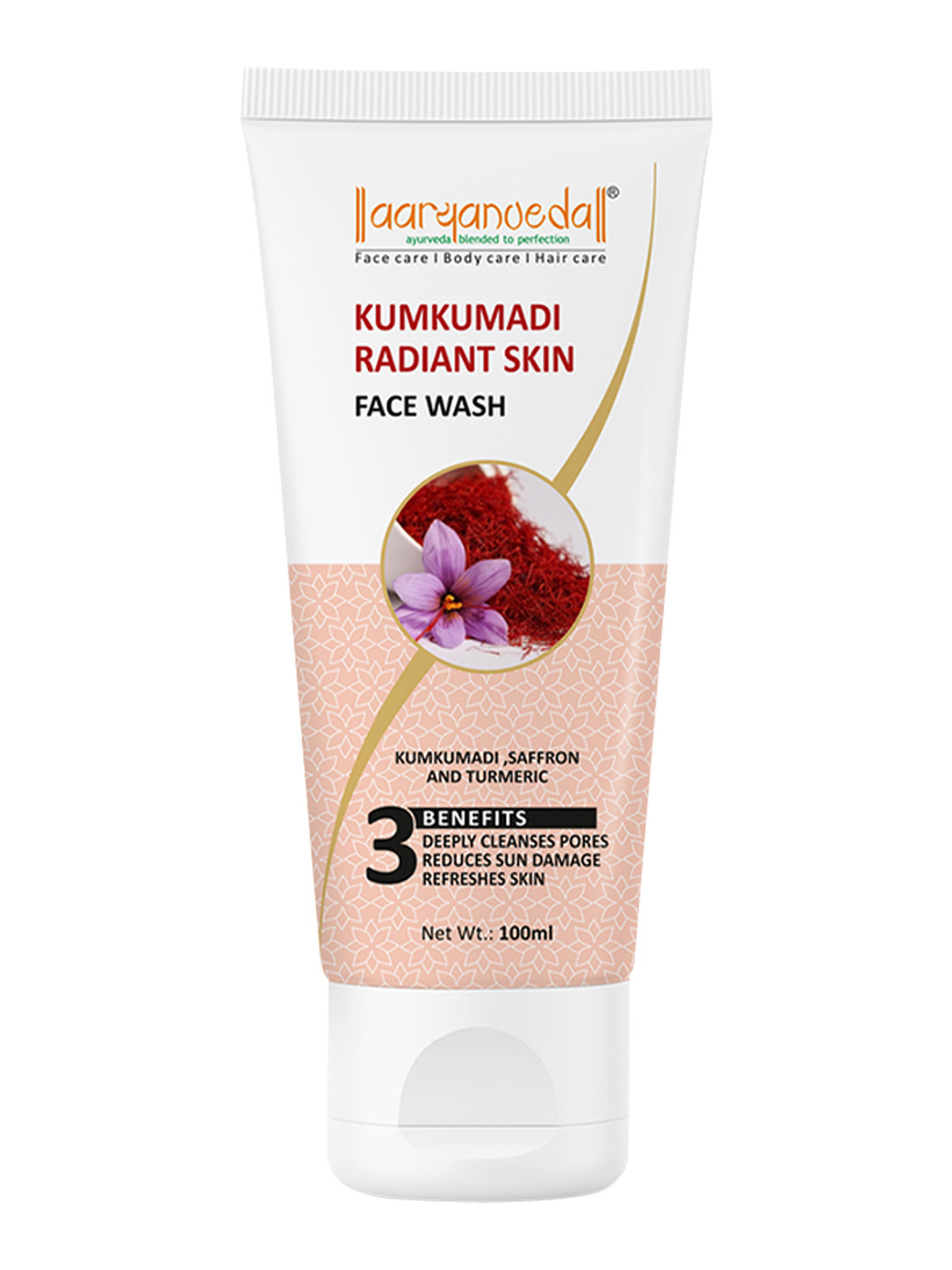 Aryanveda Kumkumadi Radiant Skin Face Wash With Saffron & Turmeric For Reduces Sun Damage, 100ml