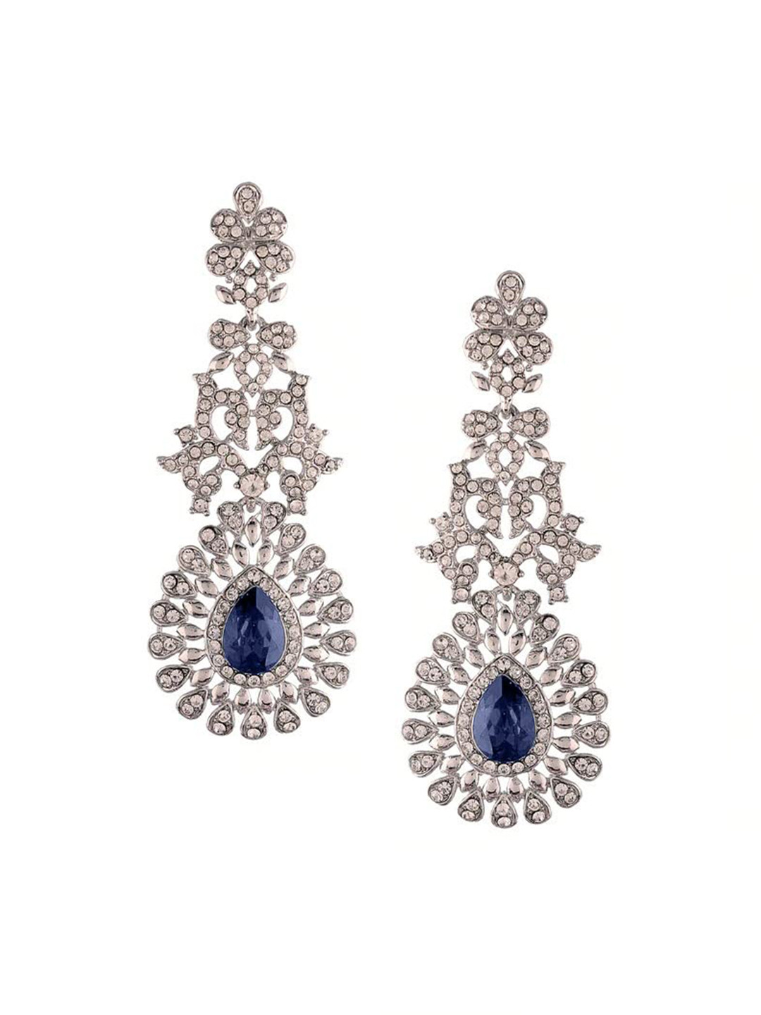I Jewels Blue & White Silver-Plated AD Studded Drop Earrings