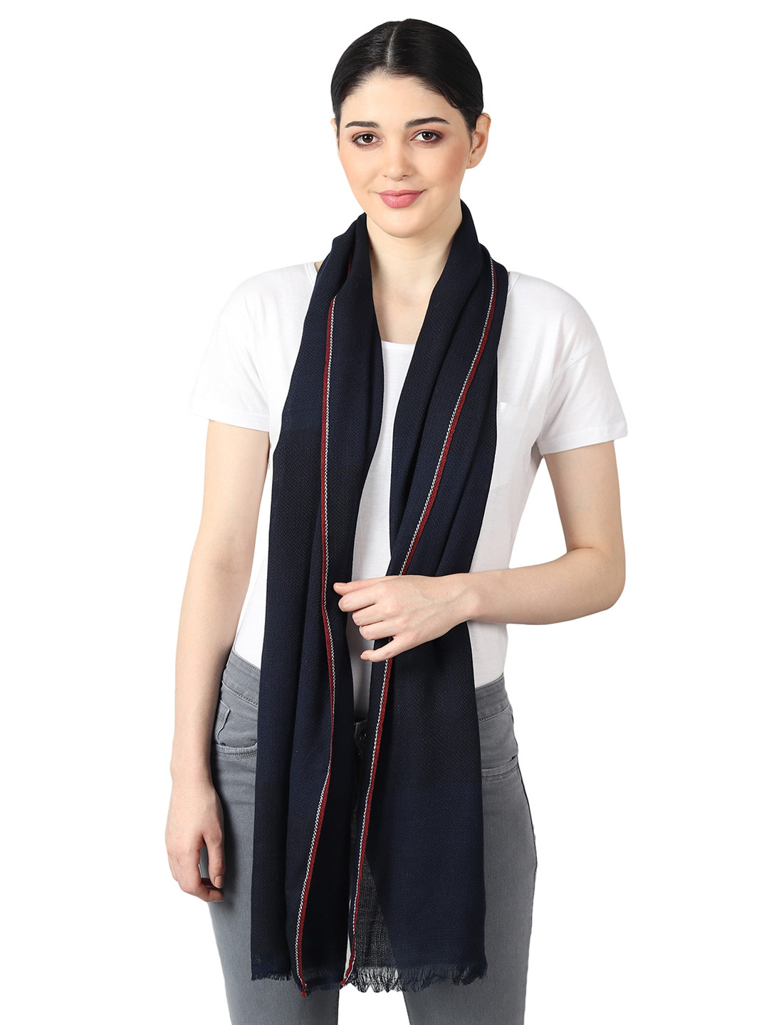 FWC FILL WITH COLOURS Women Black Woven Design Stole