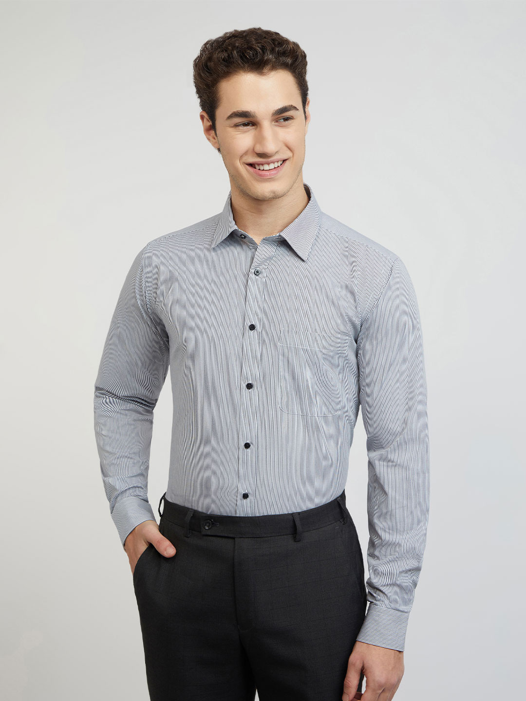 Raymond Men Black & white Pure Cotton Slim Fit Micro Checks Checked Formal Shirt