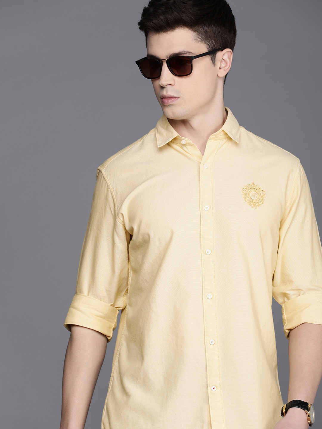 Raymond Brand Logo Embroidered Slim Fit Pure Cotton Casual Shirt