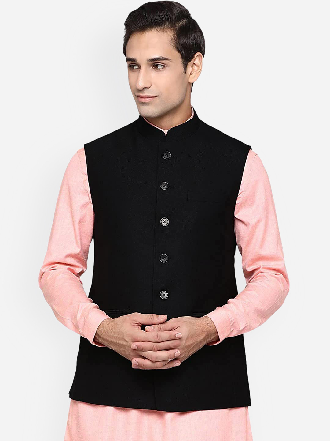 Vastraa Fusion Men Black Woolen Waiscoat Nehru Jacket