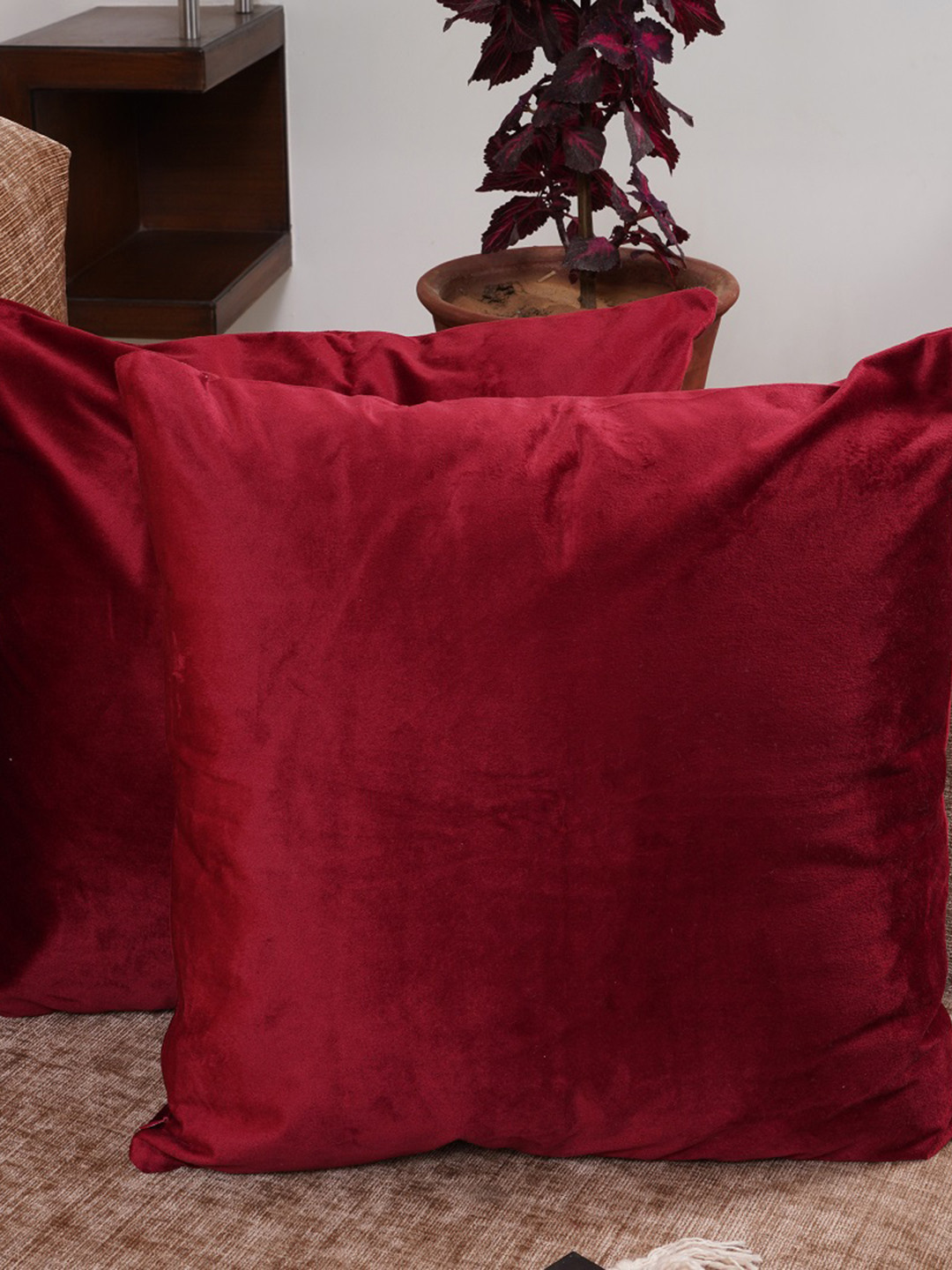 HOMEMONDE Red Velvet Durable 2 Piece Square Cushion Covers -16x16In