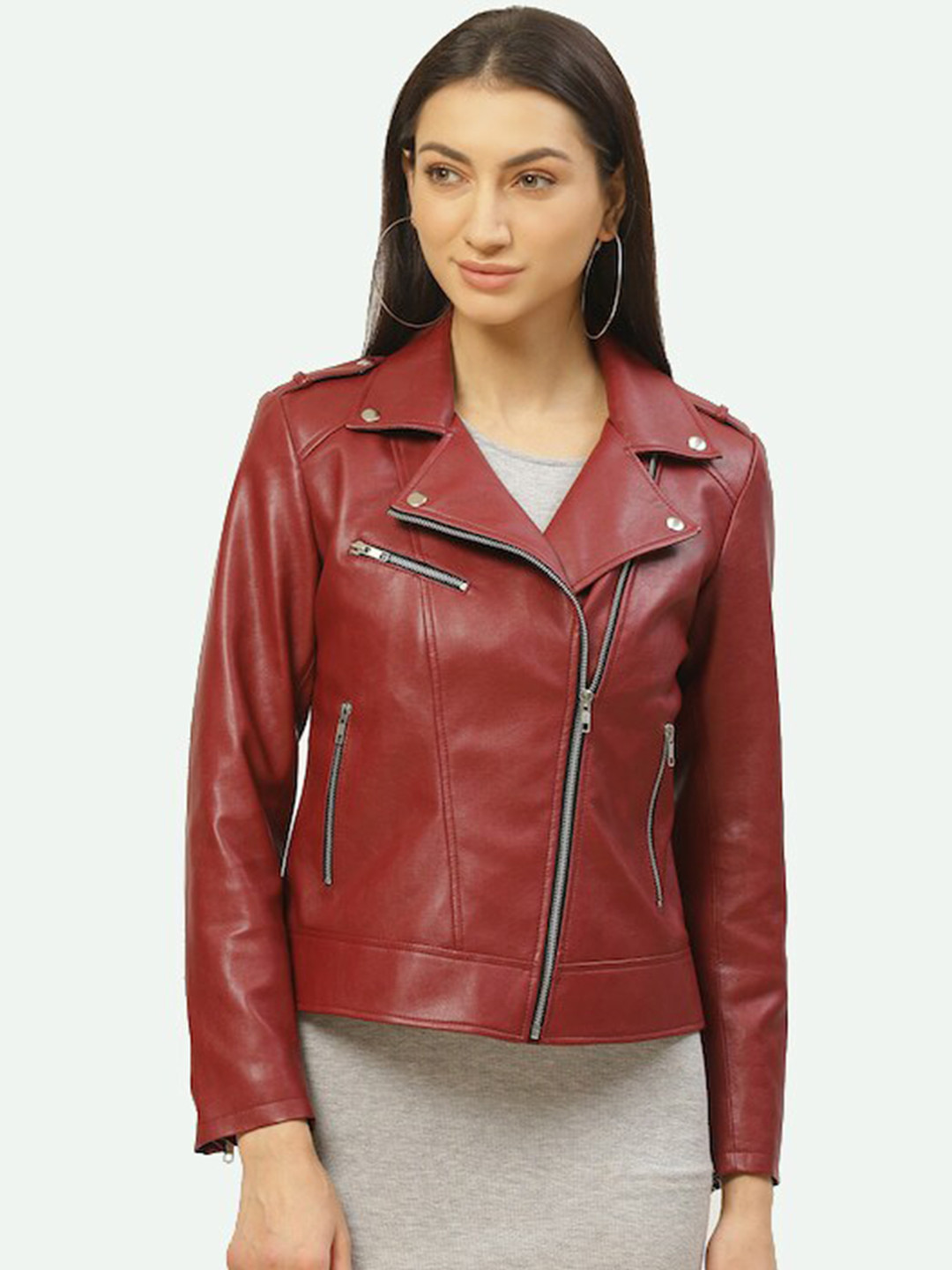 Leather Retail Women Red Biker Jacket