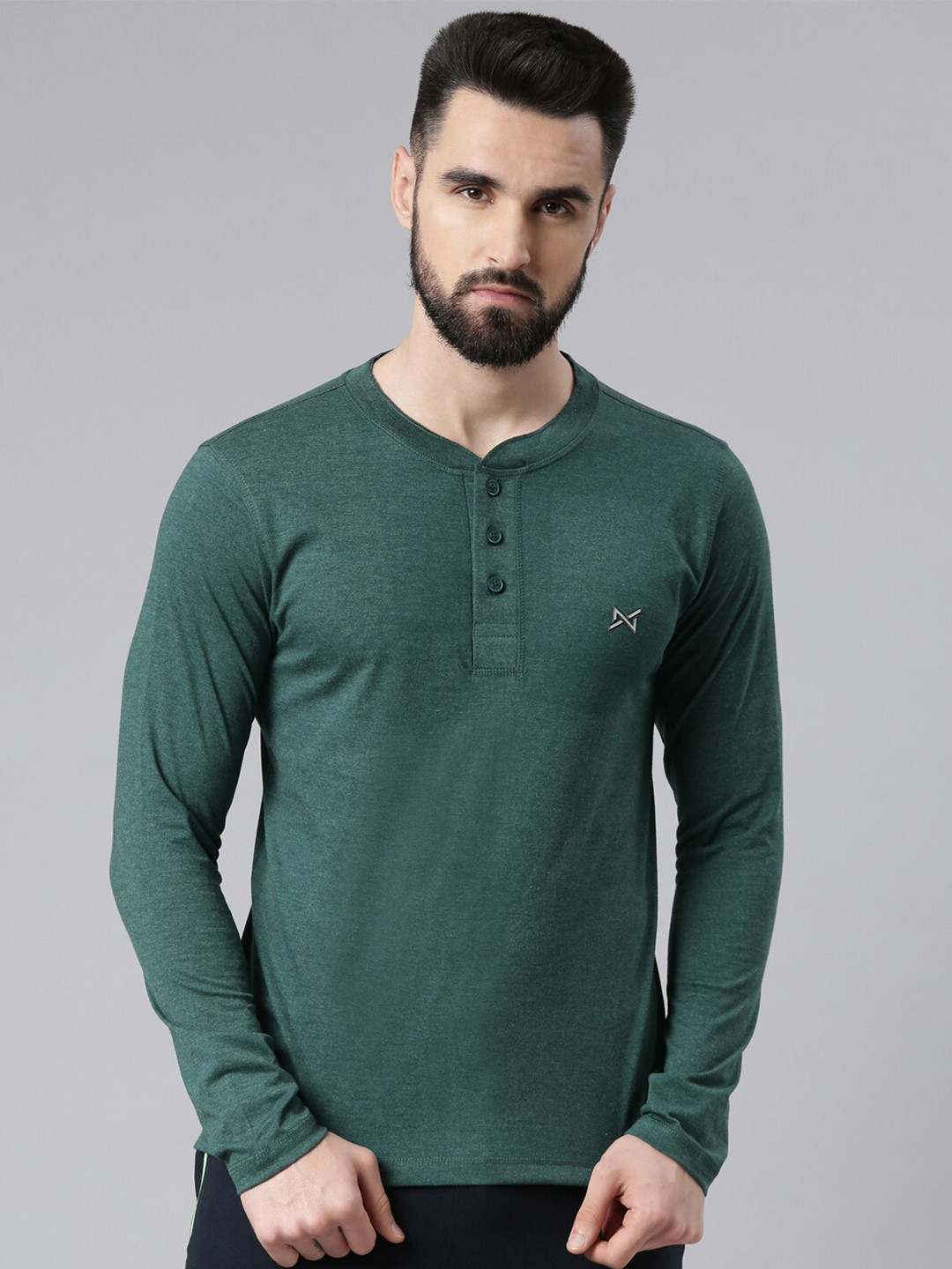 Force NXT Men Green Long Sleeve Henley T-Shirt