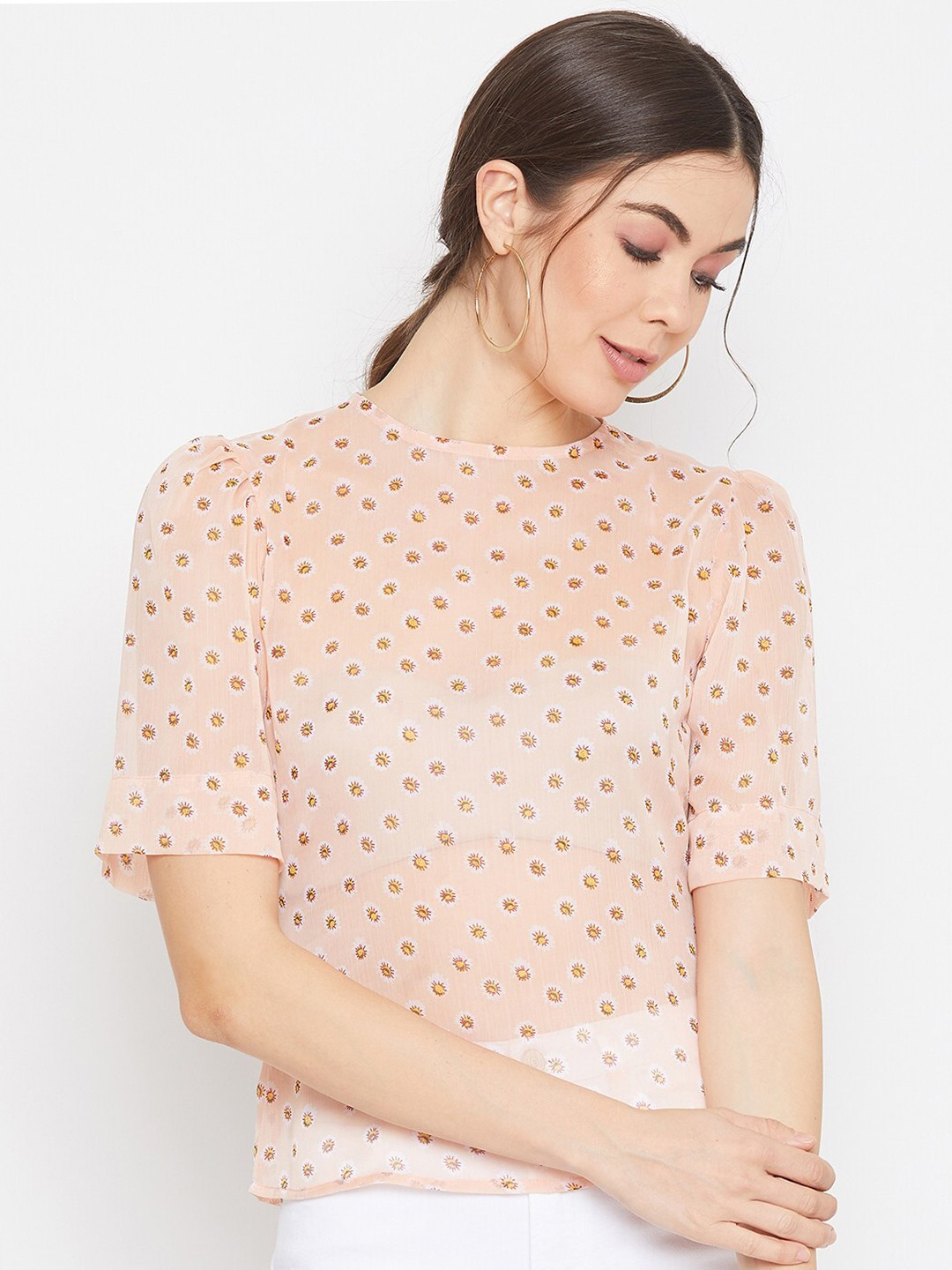 DELAN Women Peach-Coloured Printed Top