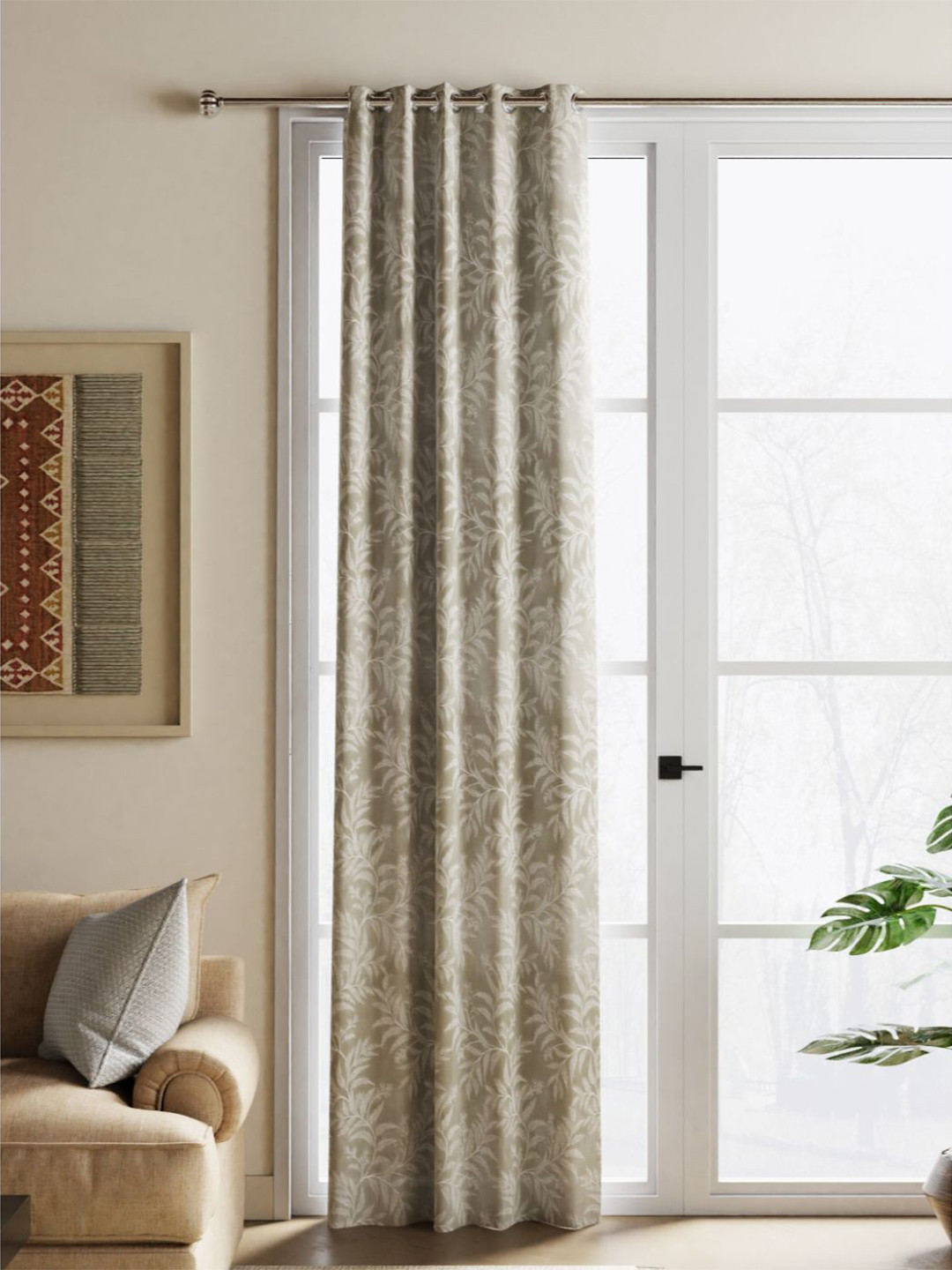 BIANCA Beige & White Floral Jacquard Blackout Door Curtain