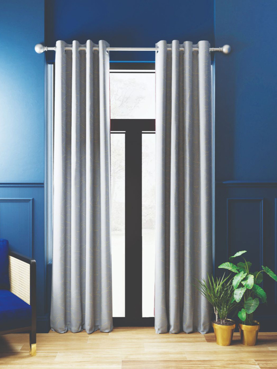 BIANCA Grey 2 Pieces Abstract Black Out Thermal Insulated Noise Reducing Door Curtains