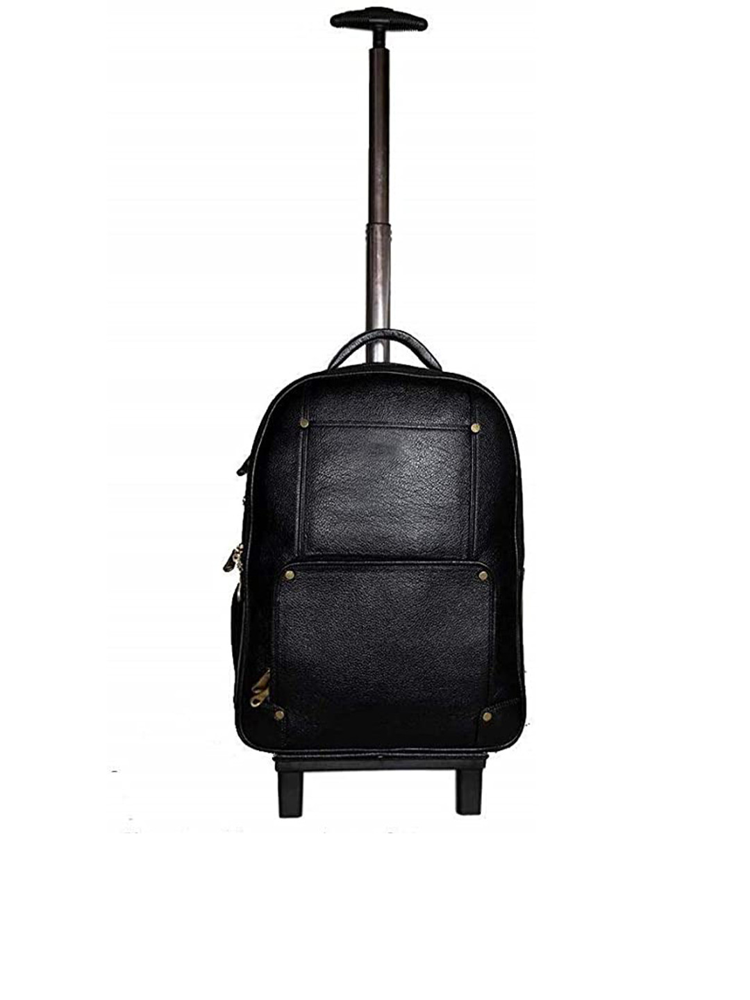 RICHSIGN Men Black Leather Cabin Size Trolley Laptop Bag