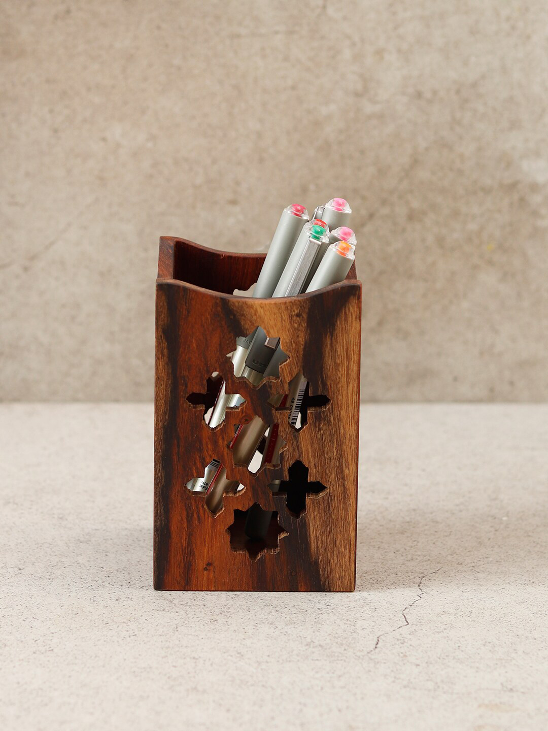 Unravel India Brown Solid Pen Holder Organiser