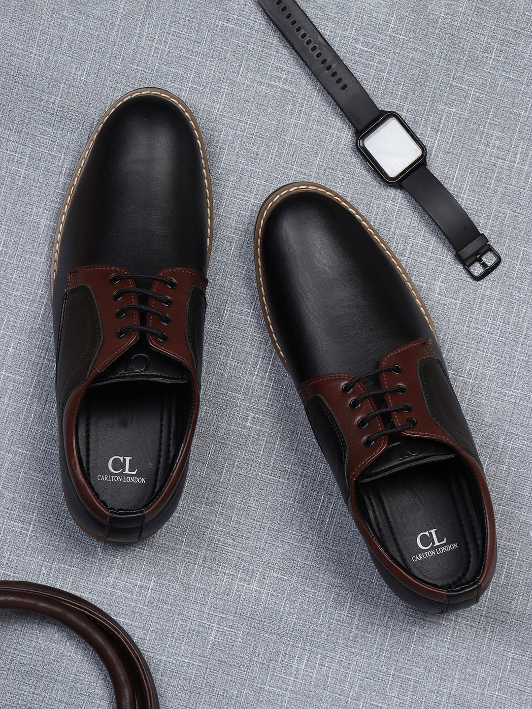 Carlton London Men Black & Coffee Brown Synthetic Casual Derbys