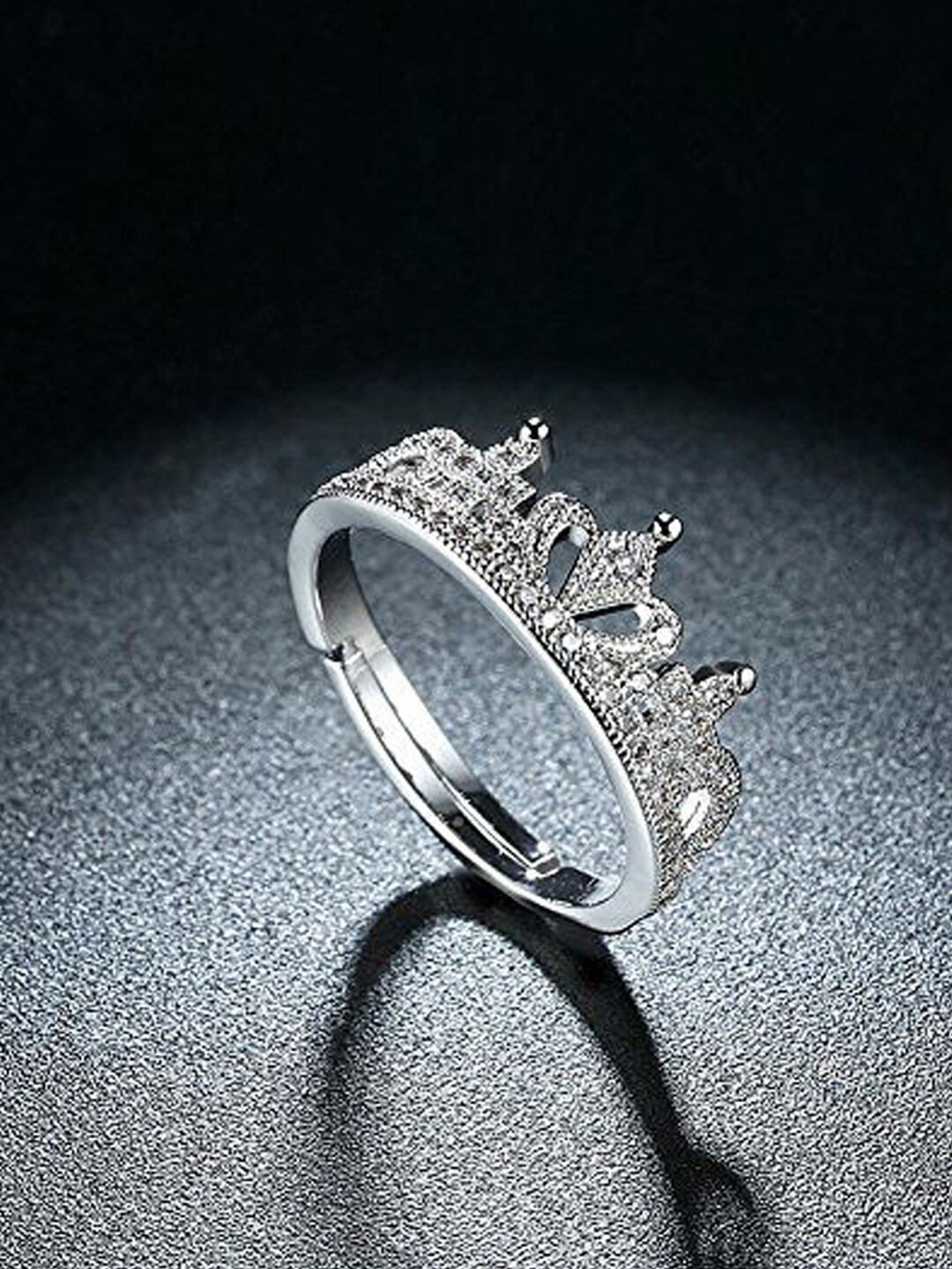 Designs By Jewels Galaxy Silver-Plated White Stone-Studded Adjustable Finger Ring