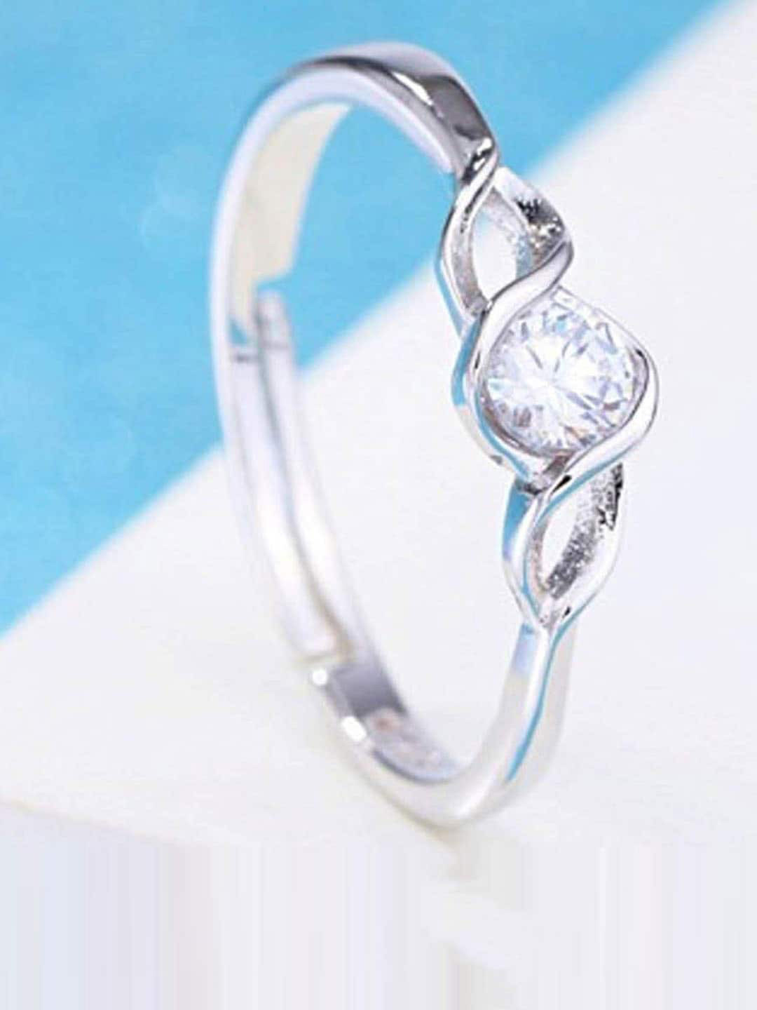 Designs By Jewels Galaxy Silver-Plated White CZ-Studded Adjustable Finger Ring