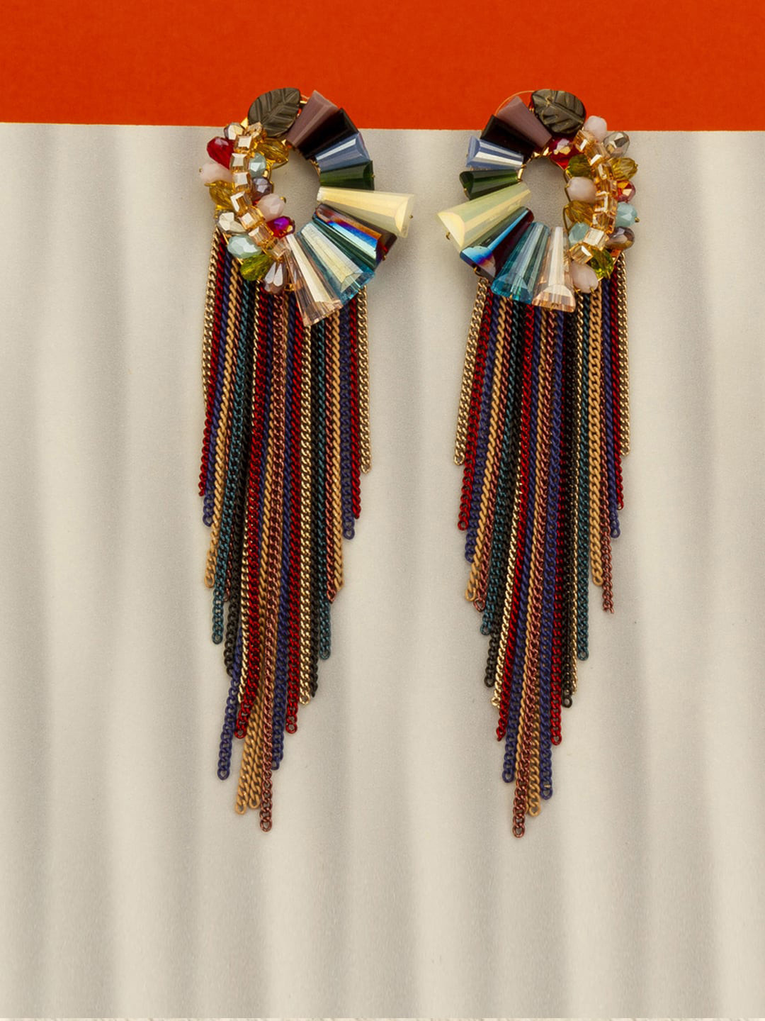Designs By Jewels Galaxy Yellow & Blue Set of 2 Gold Plated Contemporary Drop Earrings