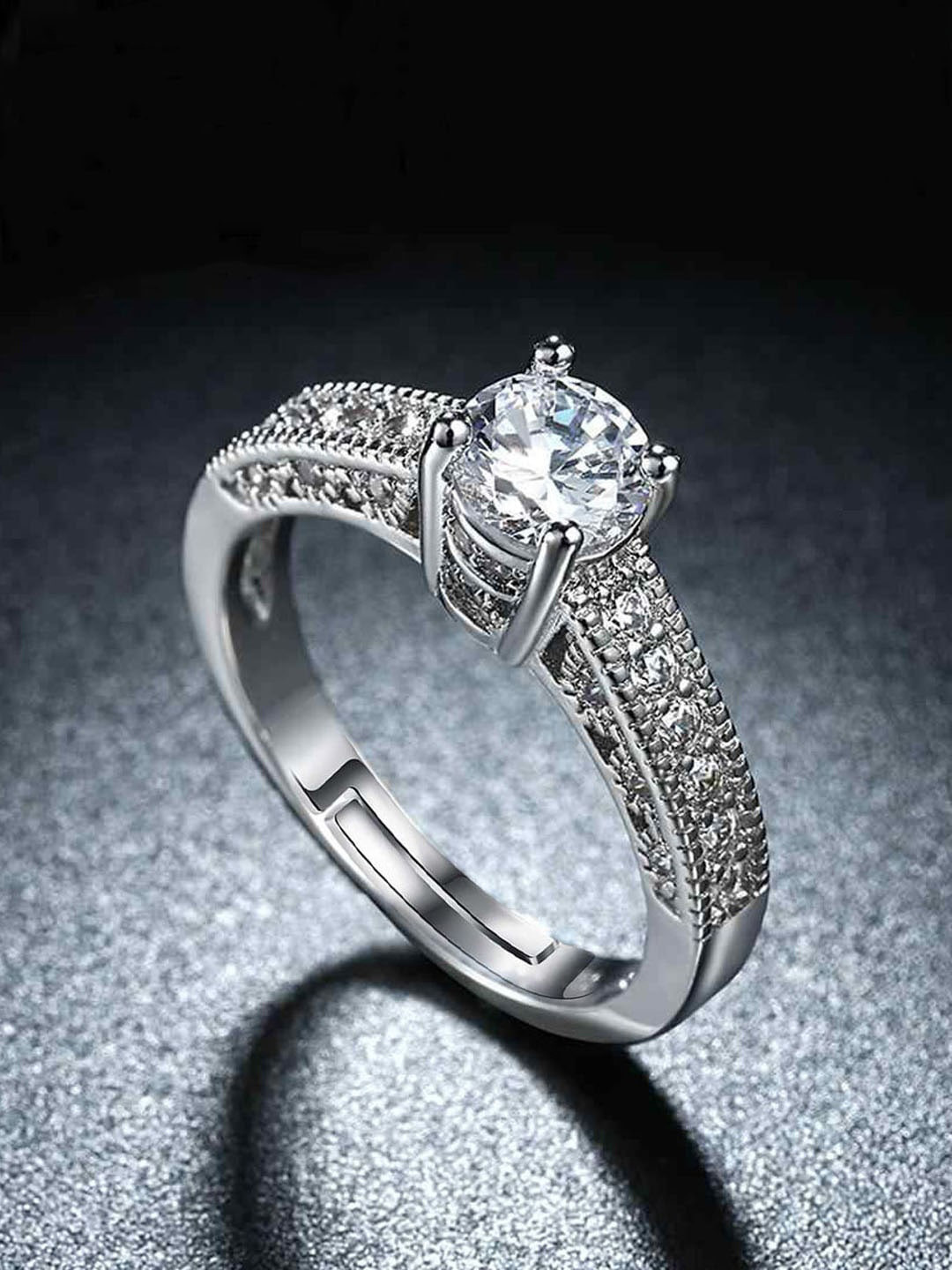 Designs By Jewels Galaxy Silver-Plated White CZ Studded Adjustable  Ring