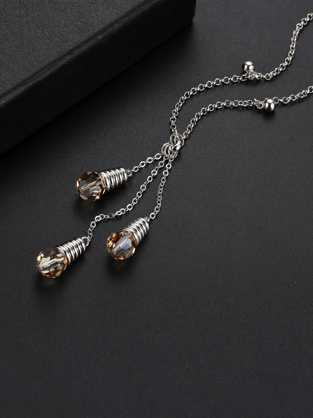 Designs By Jewels Galaxy Rhodium-Plated Silver-Toned Crystals Pendant With Chain