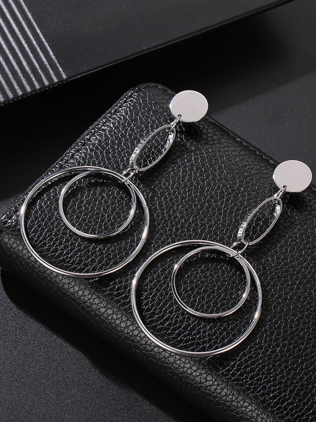 Designs By Jewels Galaxy Silver-Toned Circular Drop Earrings