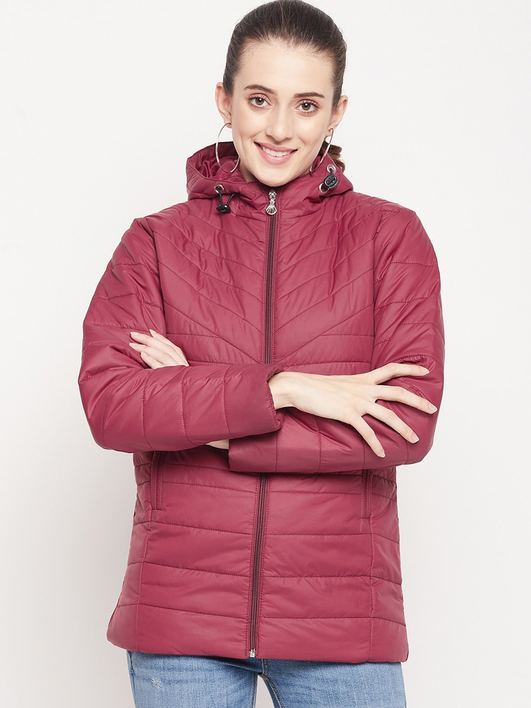 Adobe Women Burgundy Lightweight Puffer Jacket