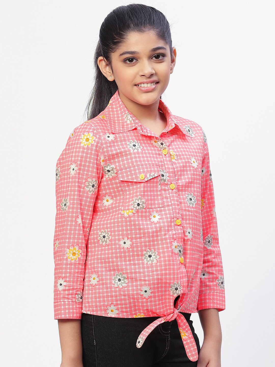 Merrigo Kidz Girls Coral Floral Print Cotton Shirt Style Top