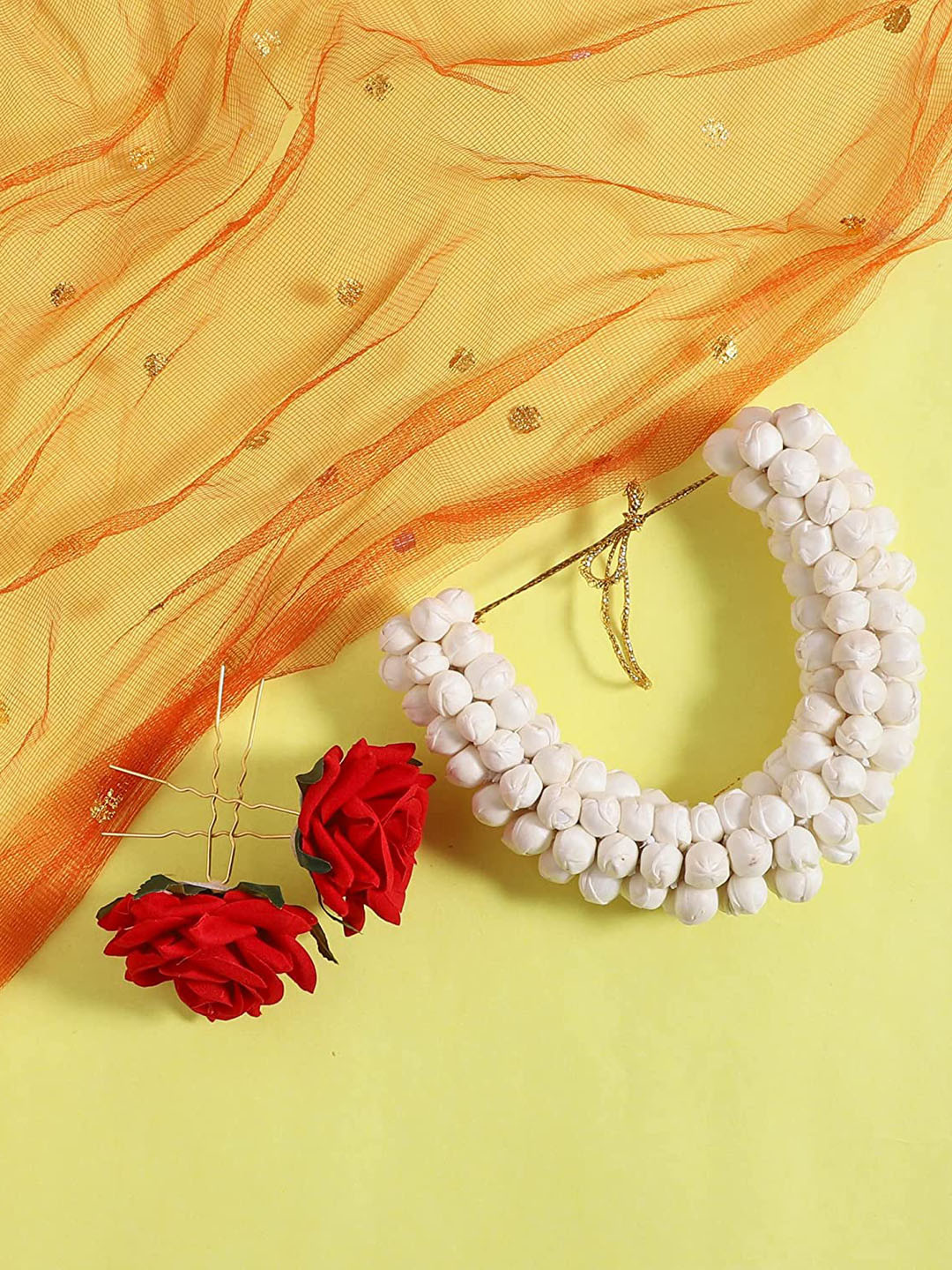 CHANDERKASH Set Of 3 Flower U Juda Pin With White Mogra Bun